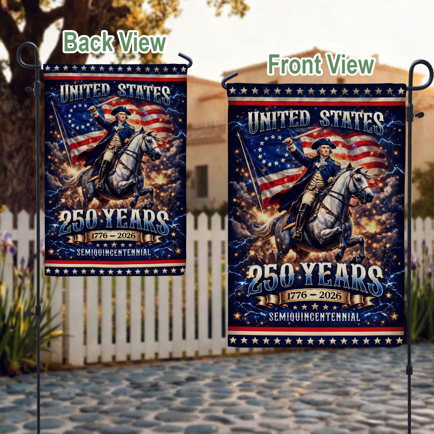 George Washington USA 250th Anniversary 1776-2026 Garden Flag – American Revolution General on Horse 250 Years Double Sided Outdoor Decor