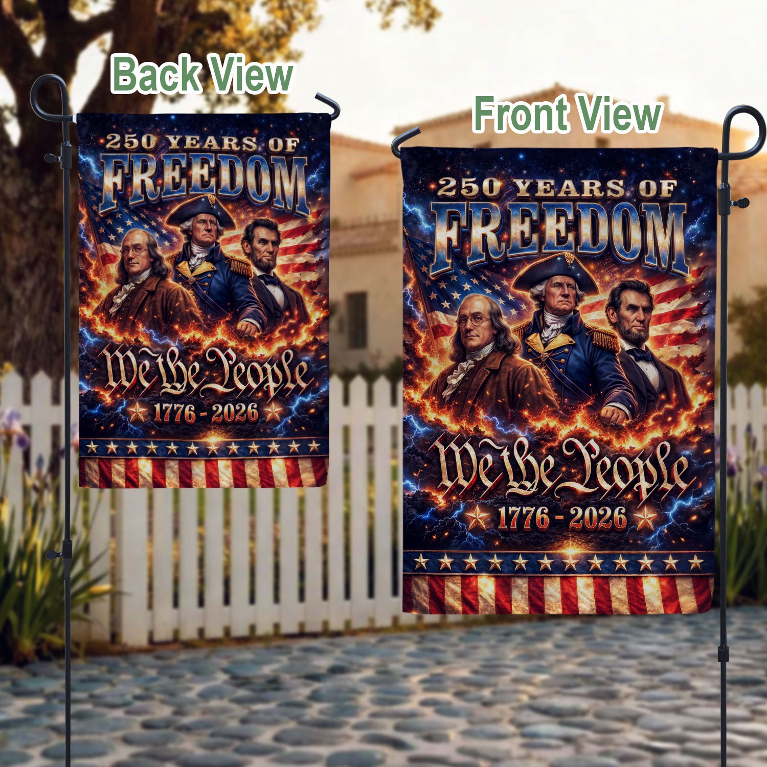 We The People 250 Years of Freedom 1776-2026 Garden Flag – Washington Lincoln Franklin 250th Anniversary Double Sided Decor