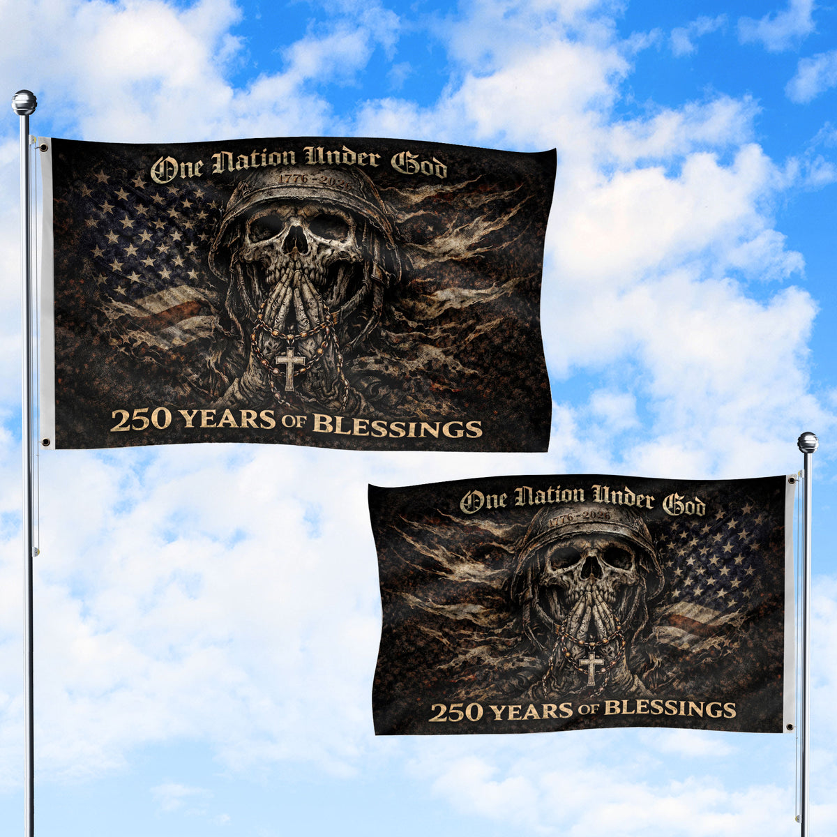 250 Years America Anniversary 1776-2026 Double-Sided Tactical Flag – Spartan Warrior Skull Cross Patriotic House Banner - Rust Field Wear