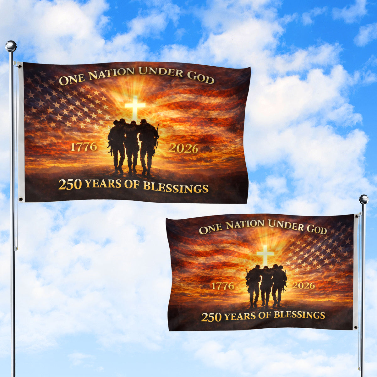 USA 250th Anniversary Flag 1776-2026 – One Nation Under God 250 Years Patriotic Double Sided House Banner - Rust Field Wear