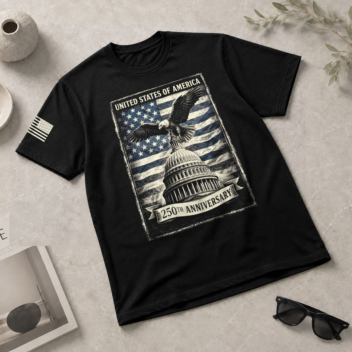 250 Years America Anniversary 1776-2026 Men's Patriotic T-Shirt – Retro Eagle & Capitol Freedom USA 250 Birthday Graphic Tee - Rust Field Wear