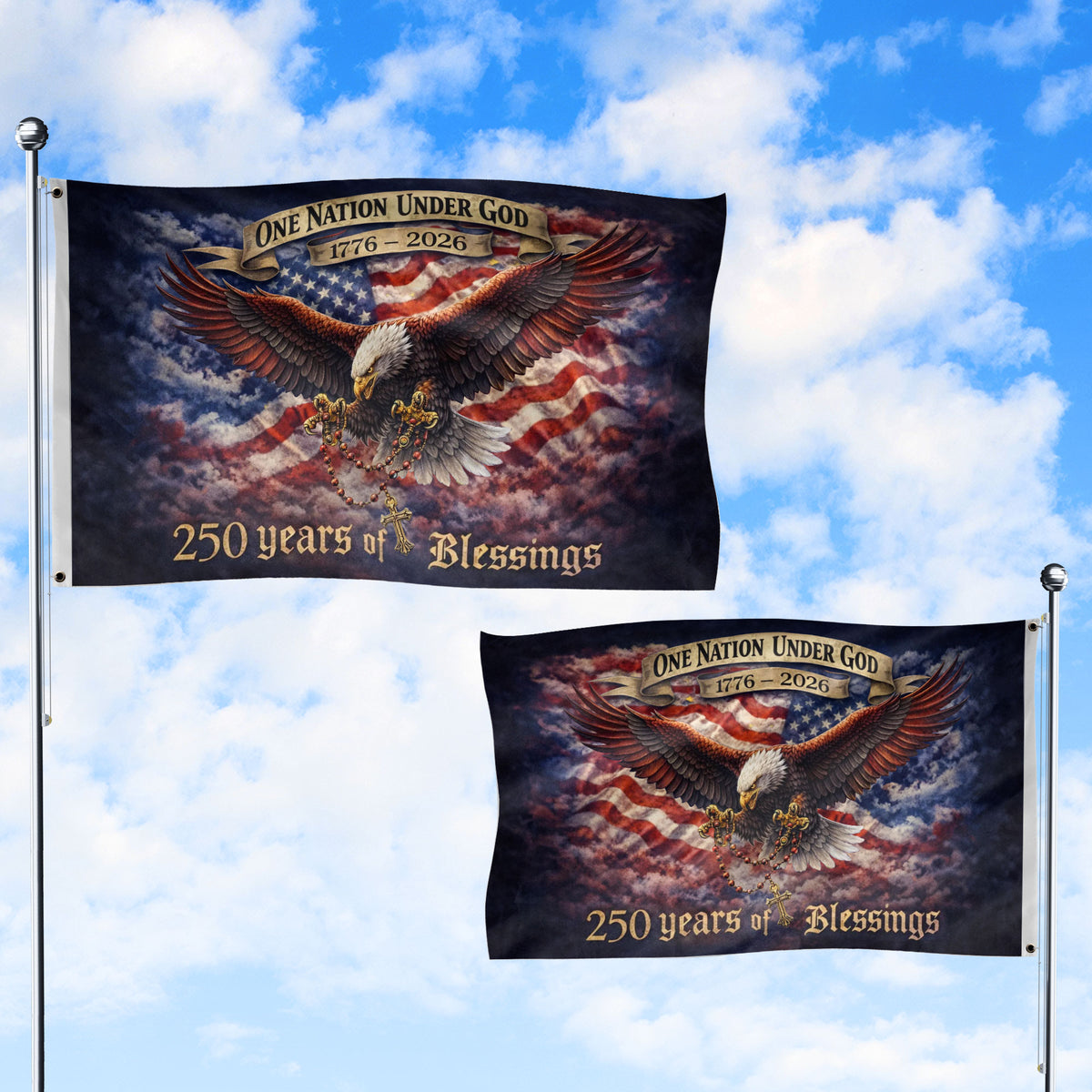 USA 250th Anniversary 1776-2026 Double Sided Flag – Flying Eagle 250 Years of Blessings One Nation Under God Decor - Rust Field Wear