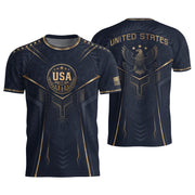 USA Soccer Jersey Navy Gold Eagle Shield Graphic Sports Tee for Soccer Fans - Rust Field Wear