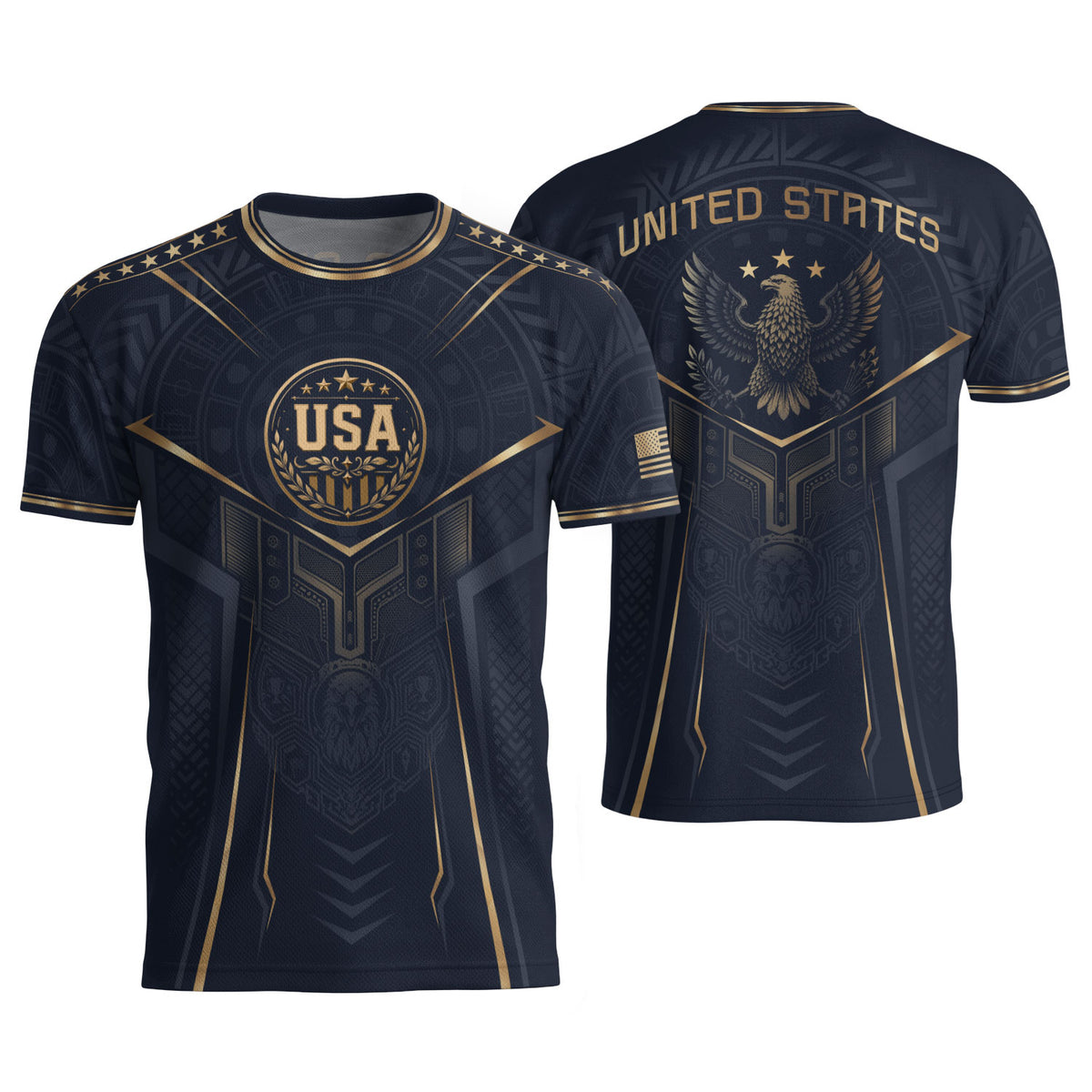 USA Soccer Jersey Navy Gold Eagle Shield Graphic Sports Tee for Soccer Fans - Rust Field Wear