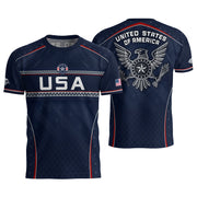 USA Soccer Jersey Navy Patriotic Eagle Graphic Athletic T-Shirt for Soccer Fans - Rust Field Wear