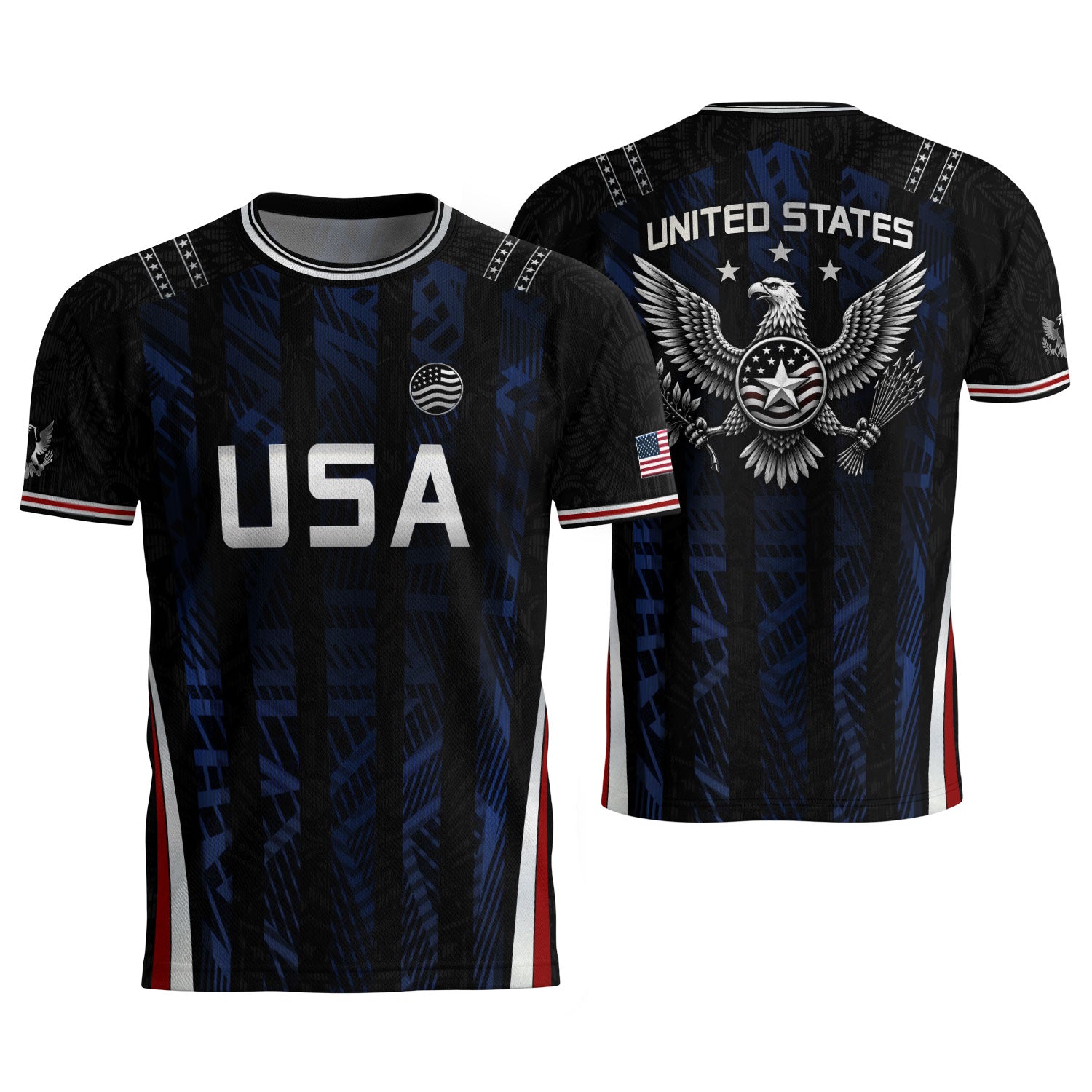 USA Soccer Jersey Black Blue Eagle Crest Athletic Shirt for Men Women Fans