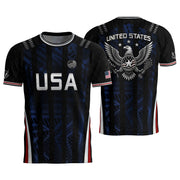 USA Soccer Jersey Black Blue Eagle Crest Athletic Shirt for Men Women Fans