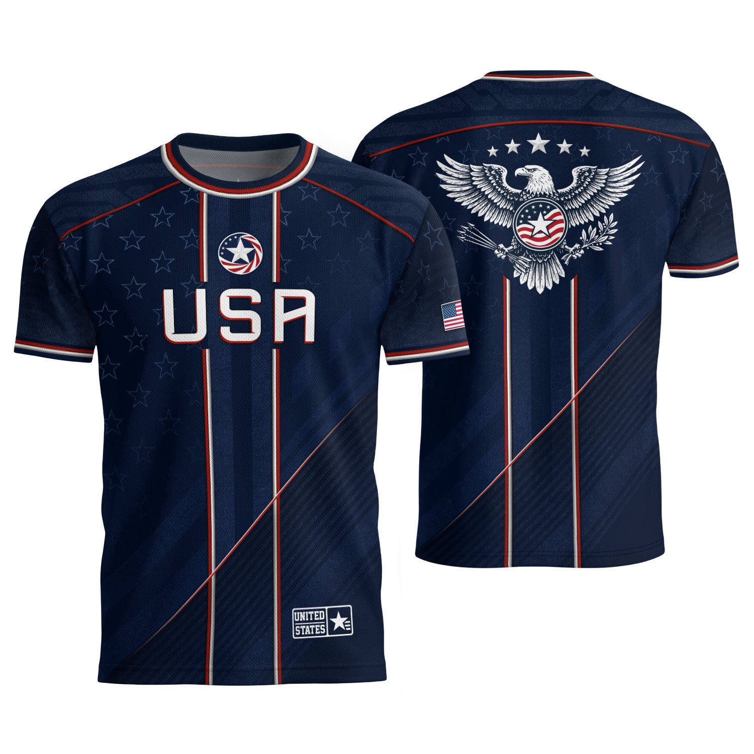 Navy USA Soccer Jersey American Flag Eagle Design Patriot Soccer Shirt for Men Women