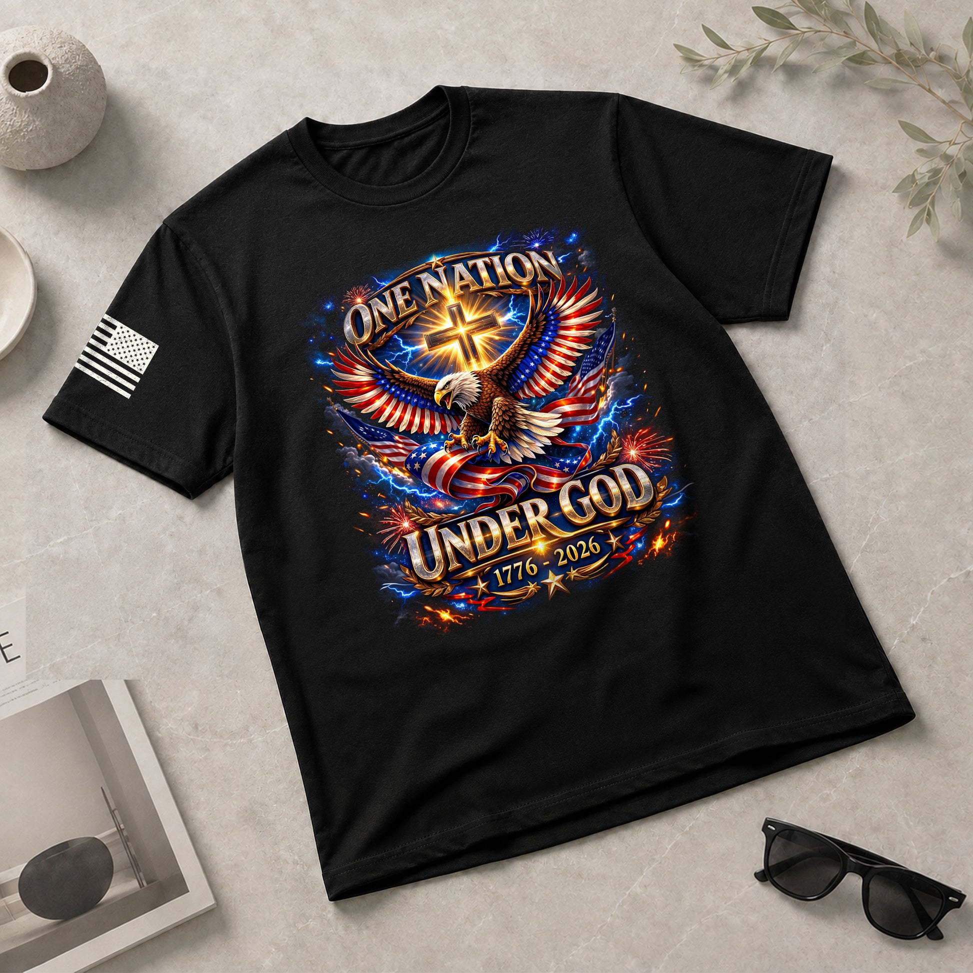 America 250th Anniversary 1776-2026 T-Shirt – USA Eagle & Cross Flag One Nation Under God 250 Years of Faith Patriotic Bootleg Shirt - Rust Field Wear