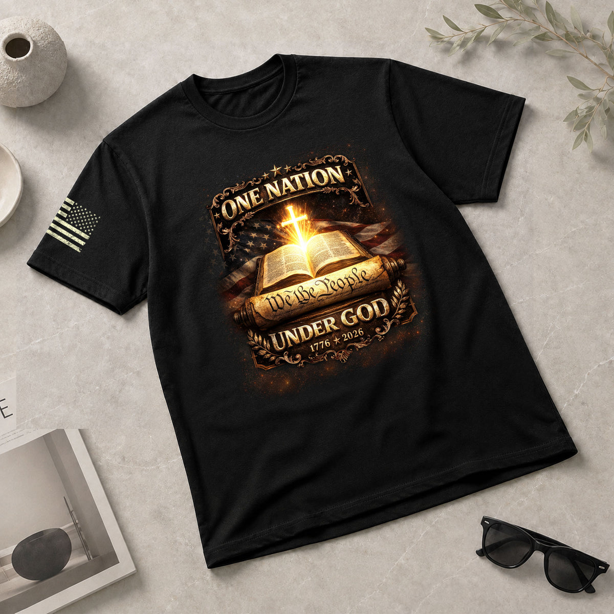1776-2026 America 250th Anniversary T-Shirt – We The People Bible & Flag One Nation Under God 250 Years of Faith Patriotic Bootleg Tee - Rust Field Wear