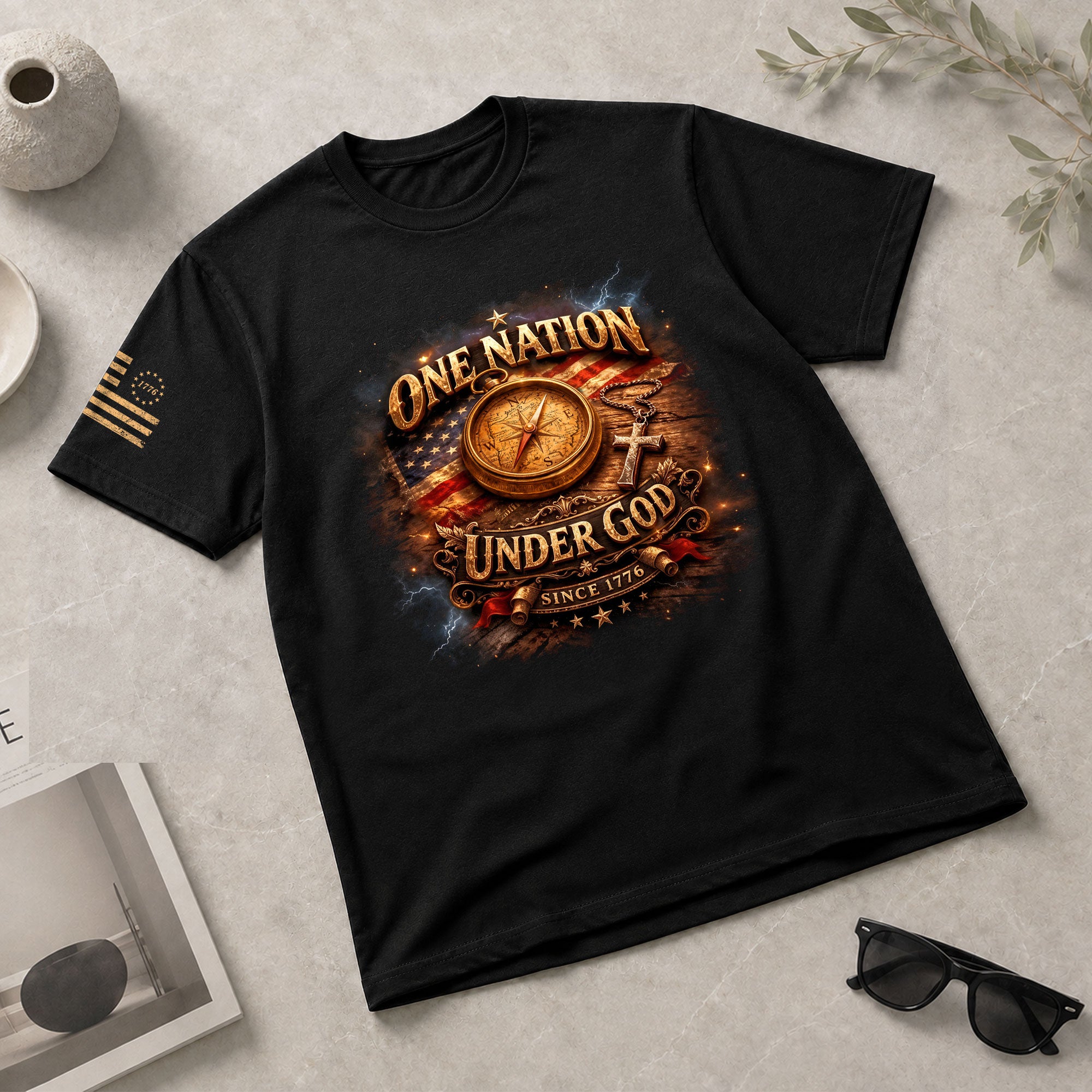 250 Years Anniversary 1776-2026 Christian Patriotic T-Shirt – Compass & Cross One Nation Under God Bible Bootleg Graphic Shirt - Rust Field Wear