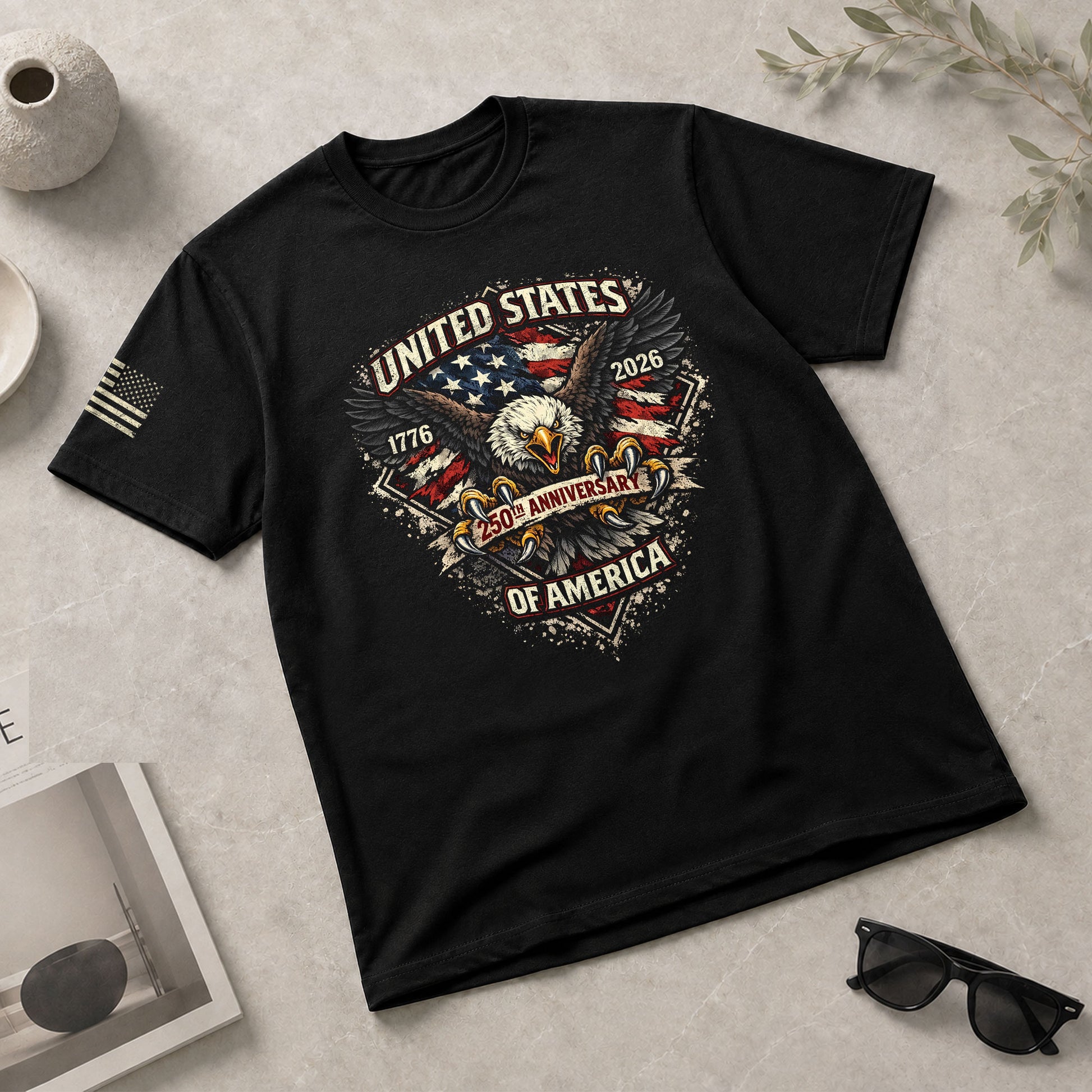 America 250th Anniversary T-Shirt 1776-2026 – Patriotic Bald Eagle & USA Flag Tee - Rust Field Wear