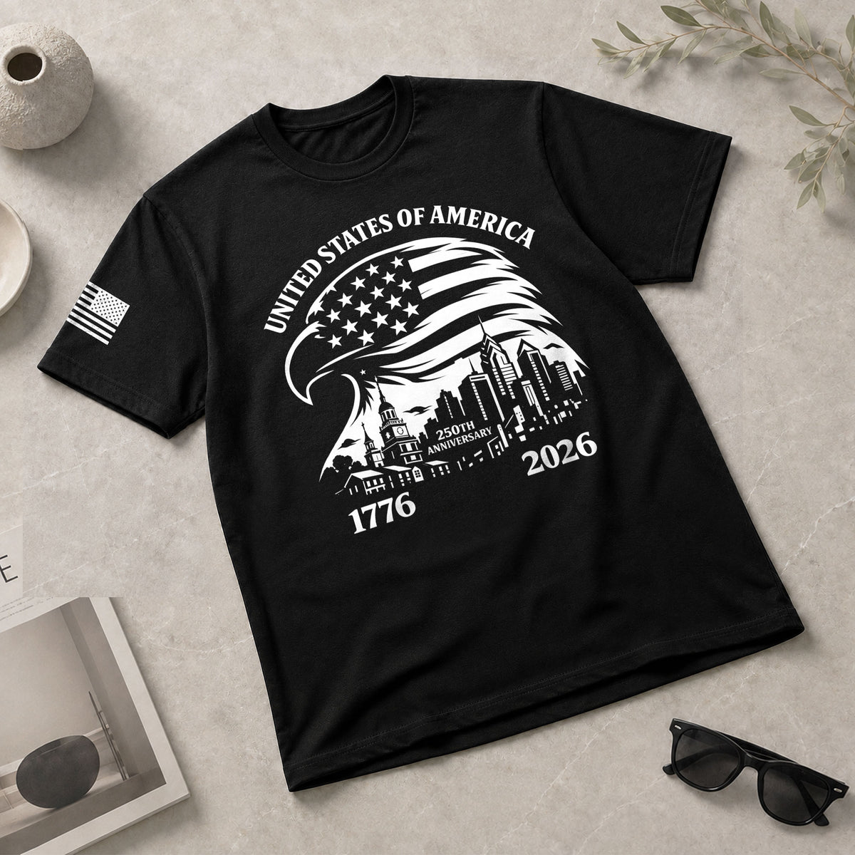USA 250th Anniversary 1776-2026 T-Shirt – Eagle & American Flag Patriotic Freedom Mens Shirt - Rust Field Wear