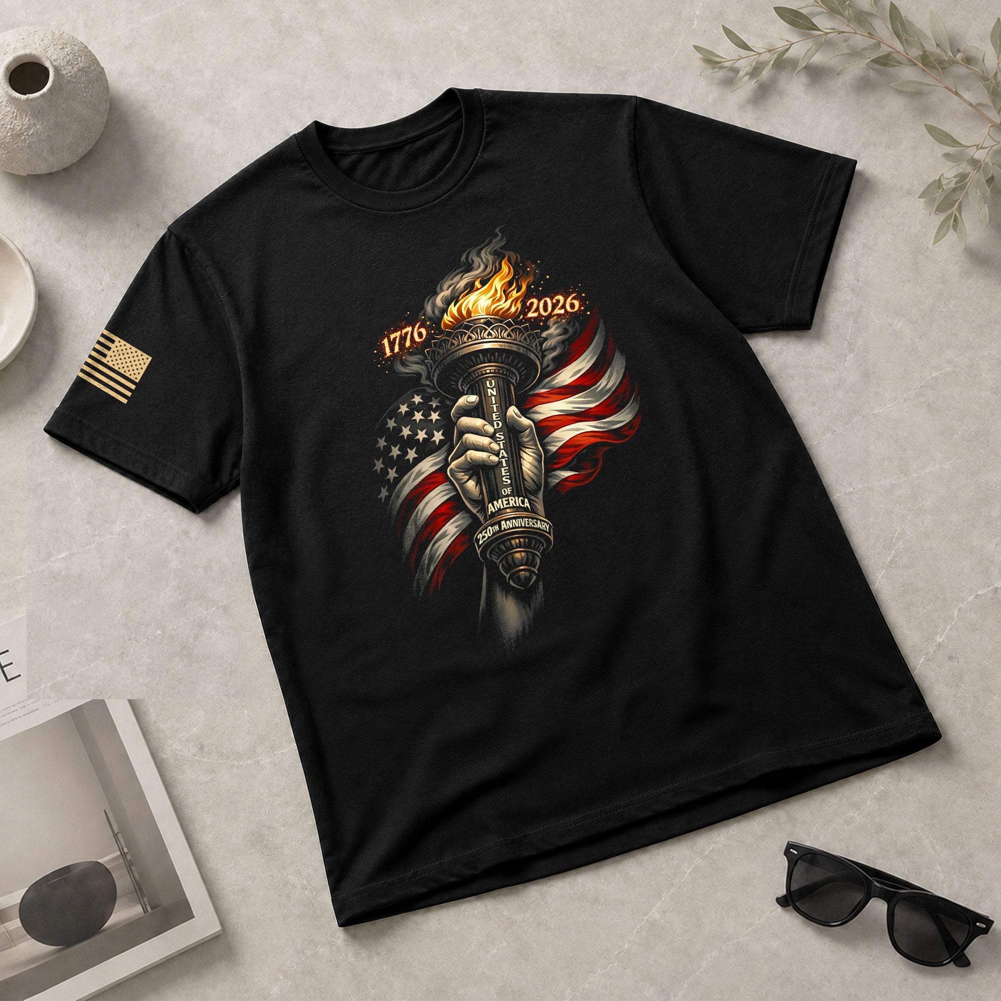 1776-2026 250th Anniversary Patriotic T-Shirt – Statue of Liberty Torch & USA Flag Freedom Tee - Rust Field Wear