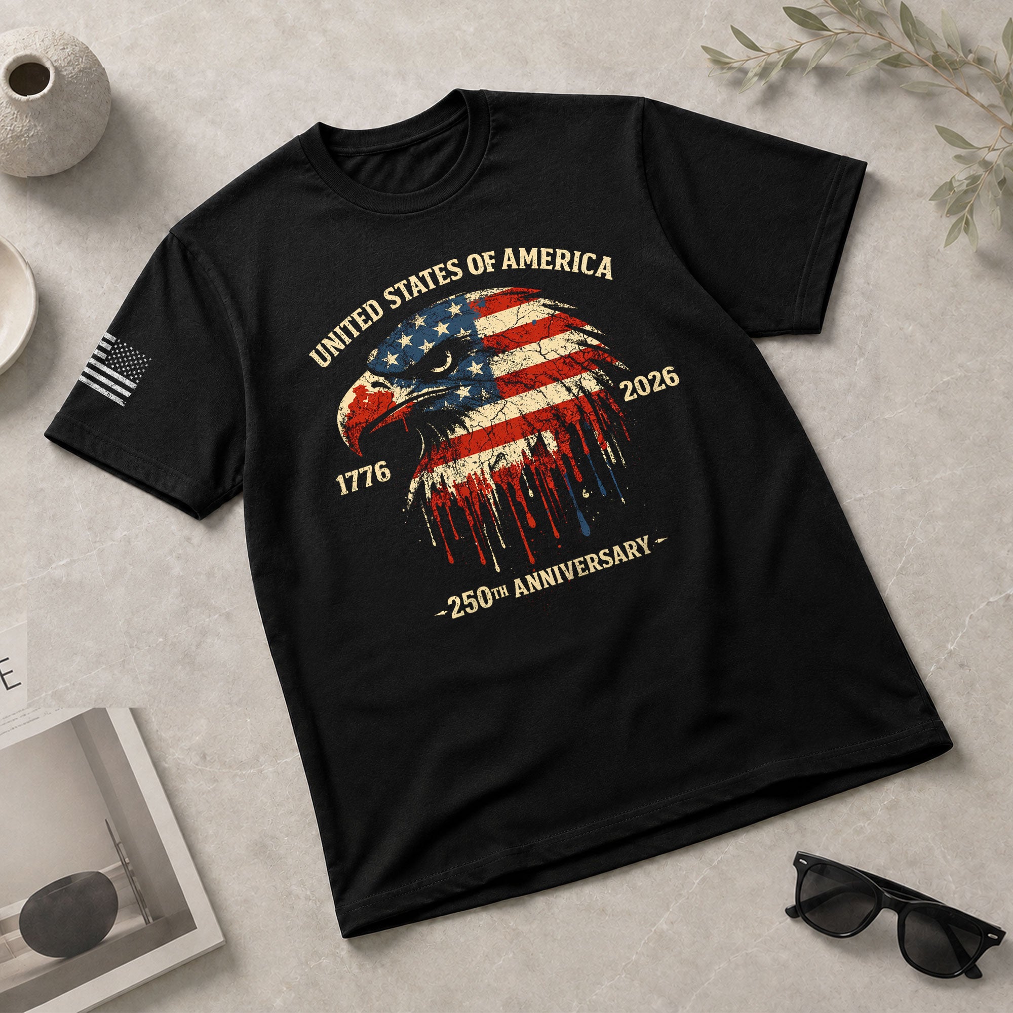 United States 250th Birthday 1776-2026 T-Shirt – USA Flag & Eagle Patriotic 250th Anniversary Graphic Tee - Rust Field Wear
