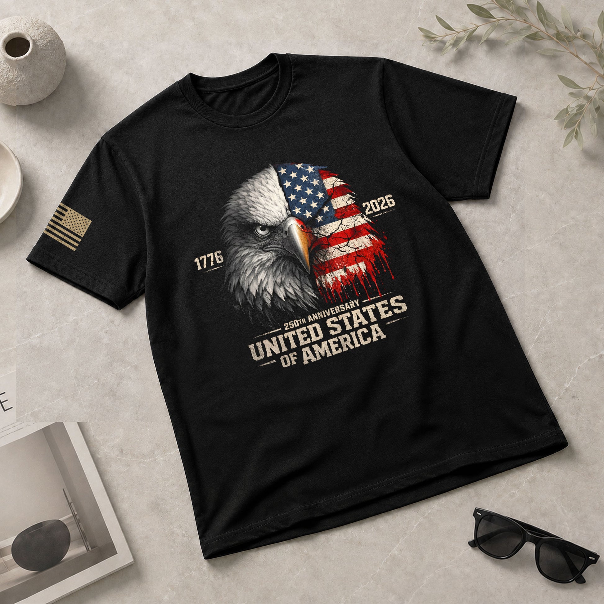 United States 250th Anniversary 1776-2026 T-Shirt – USA Flag & Eagle Distressed 250 Years Patriotic Tee - Rust Field Wear