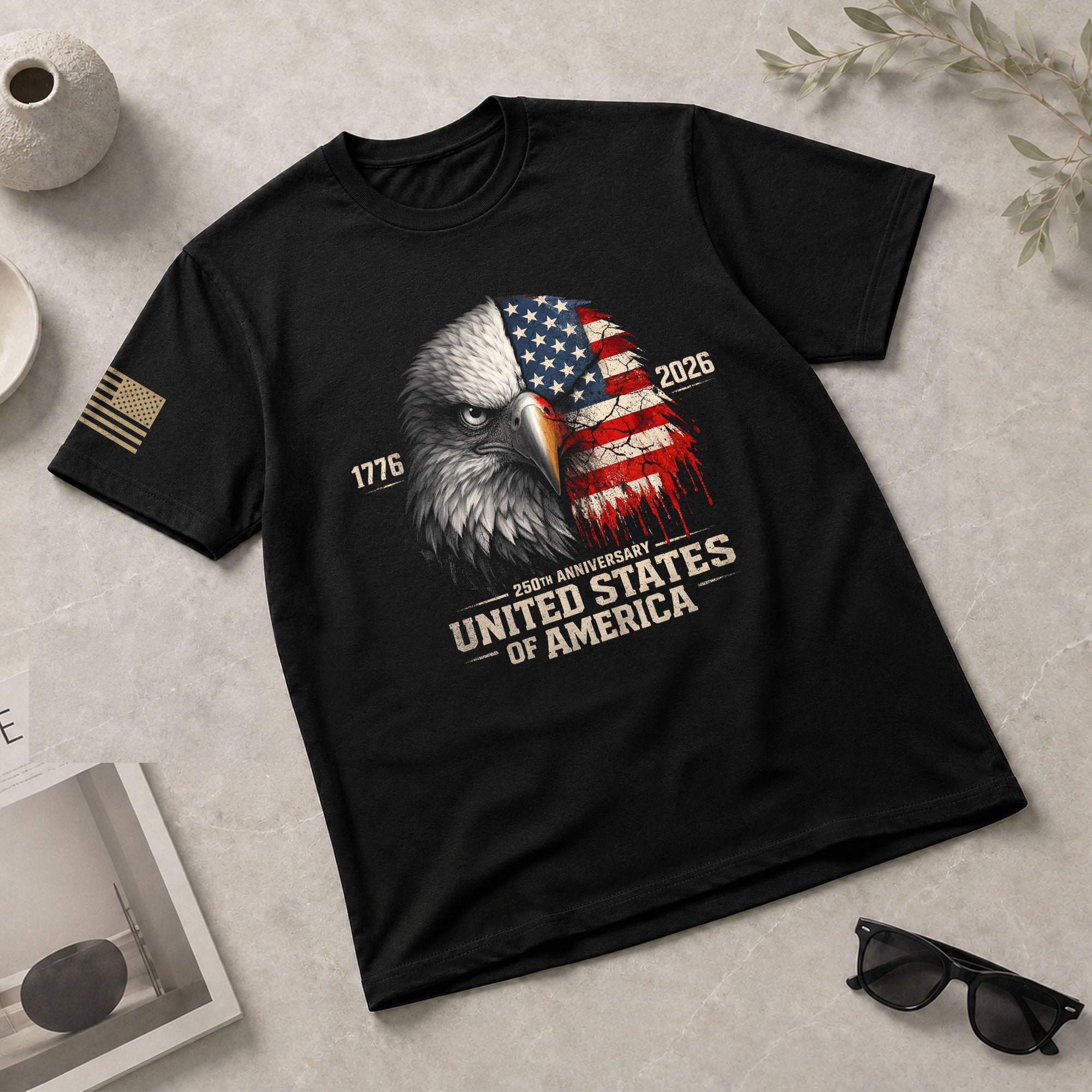 United States 250th Anniversary 1776-2026 T-Shirt – USA Flag & Eagle Distressed 250 Years Patriotic Tee - Rust Field Wear