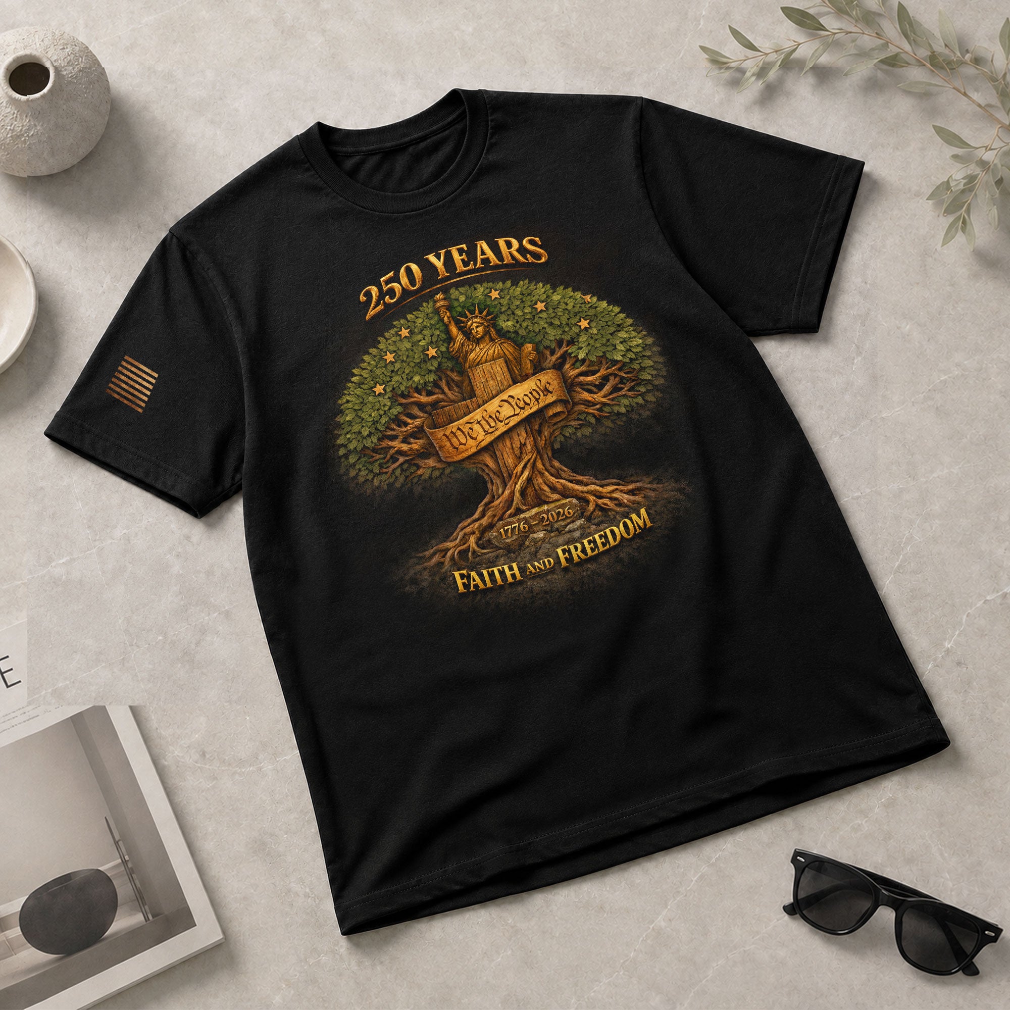 America 250th Anniversary T-Shirt 1776-2026 – Statue of Liberty & Cross Christian Tee - Rust Field Wear