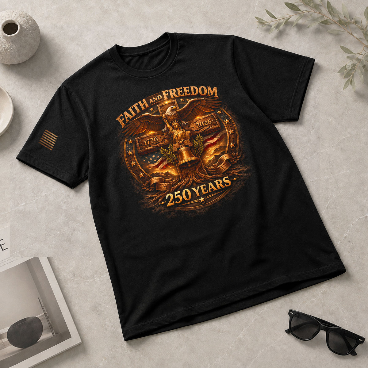 America 250th Anniversary T-Shirt 1776-2026 – Eagle, Cross & Liberty Bell Christian Tee - Rust Field Wear