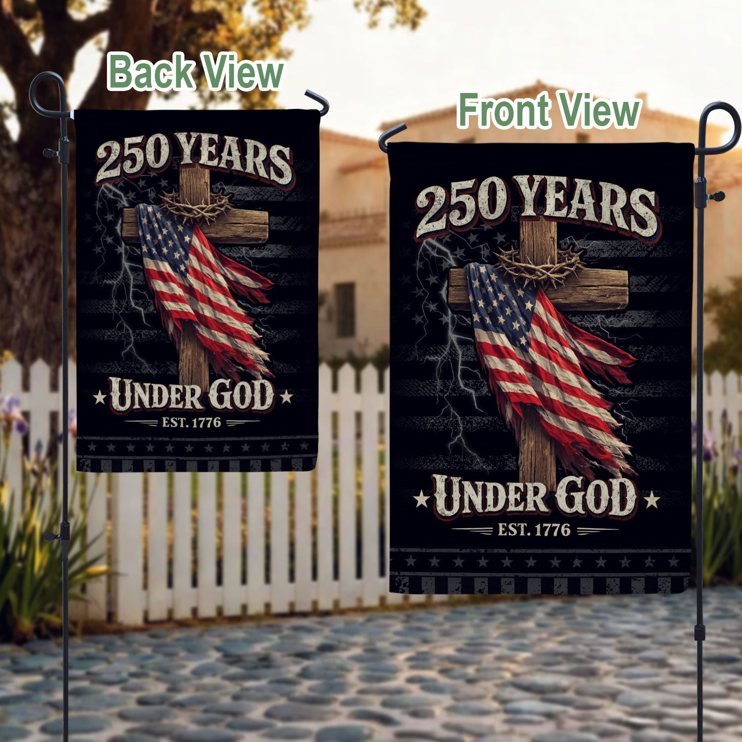 250 Years of Freedom Garden Flag – One Nation Under God Cross Flag, We The People Patriotic Garden Flag, Faith and Freedom Decor