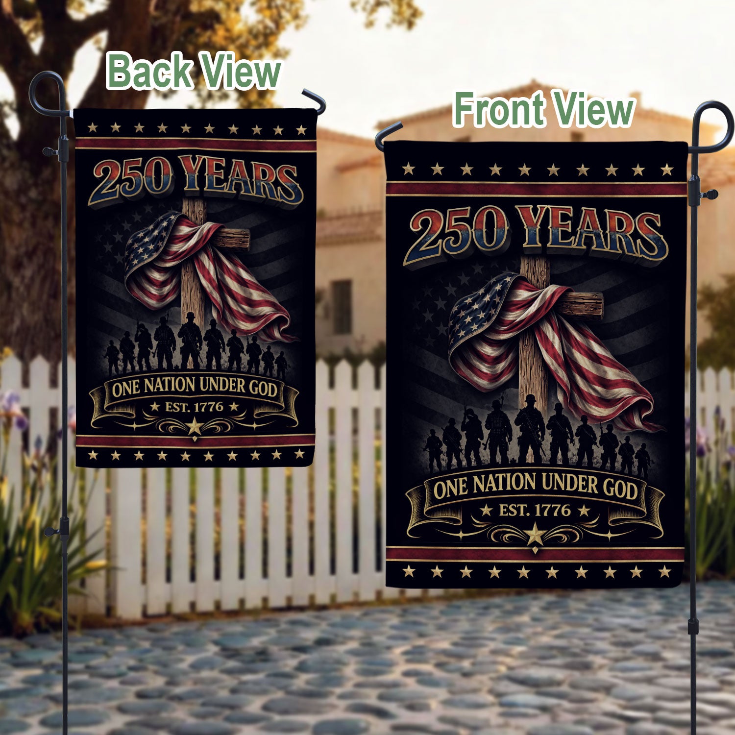 250th Anniversary USA Flag Garden Decor – One Nation Under God, We The People Cross Garden Flag, Faith and Freedom Patriotic Flag