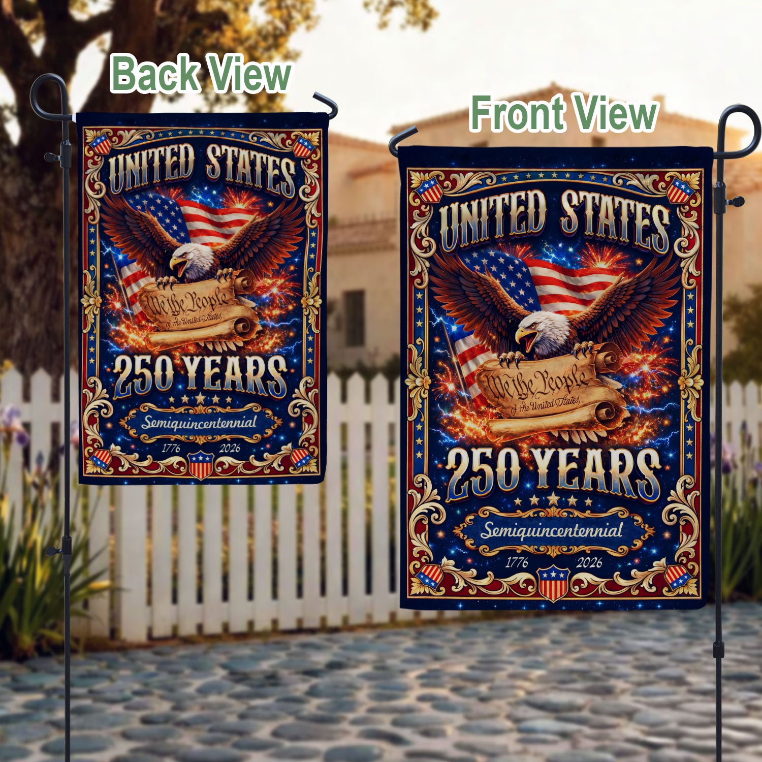 USA 250th Anniversary House Flag 1776-2026 – We The People Constitution Double Sided Patriotic Yard Flag