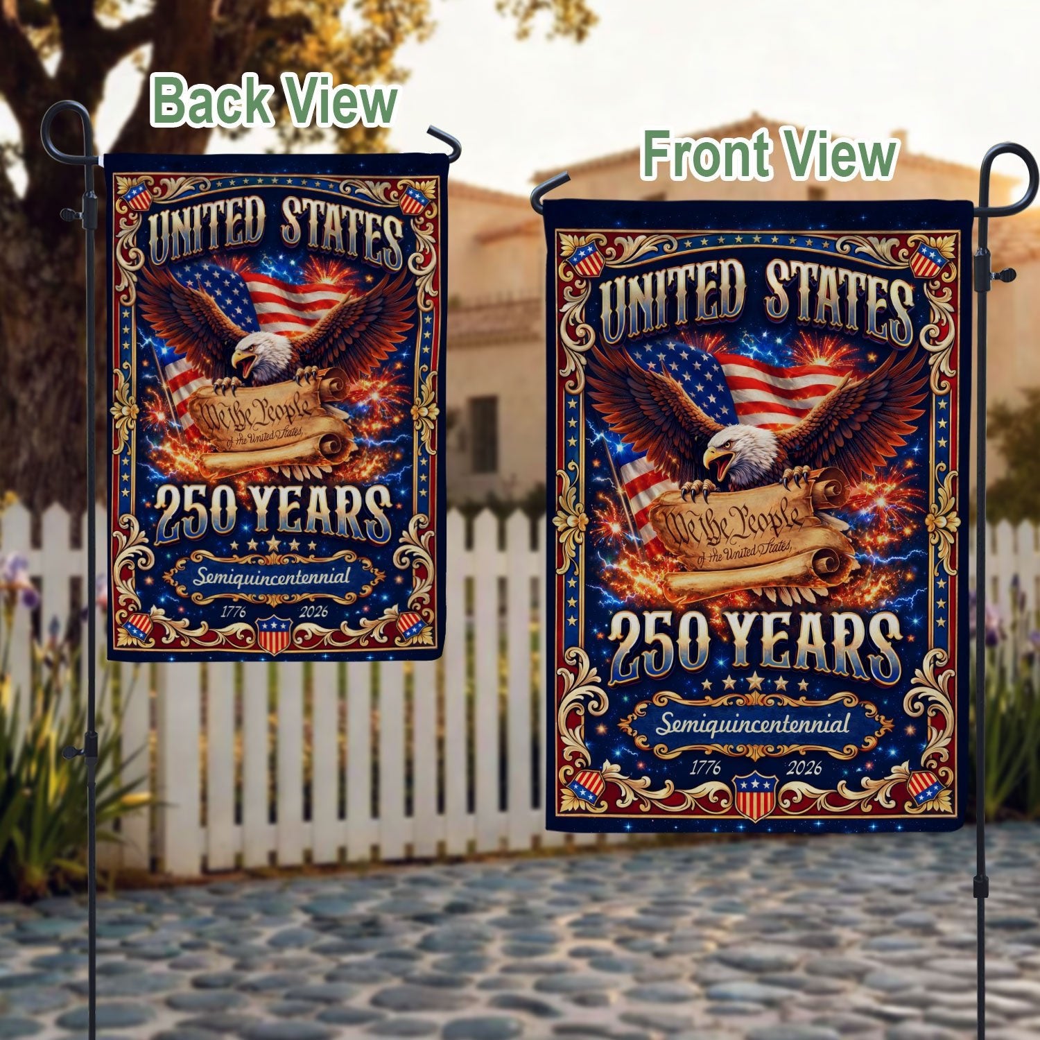 USA 250th Anniversary Garden Flag 1776-2026 – We The People Constitution Double Sided Patriotic Yard Flag - Rust Field Wear
