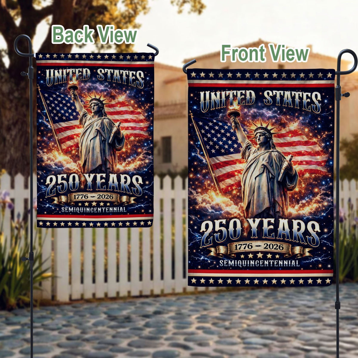 USA 250th Anniversary House Flag 1776-2026 – Statue of Liberty Patriotic Double Sided House Yard Decor - Rust Field Wear