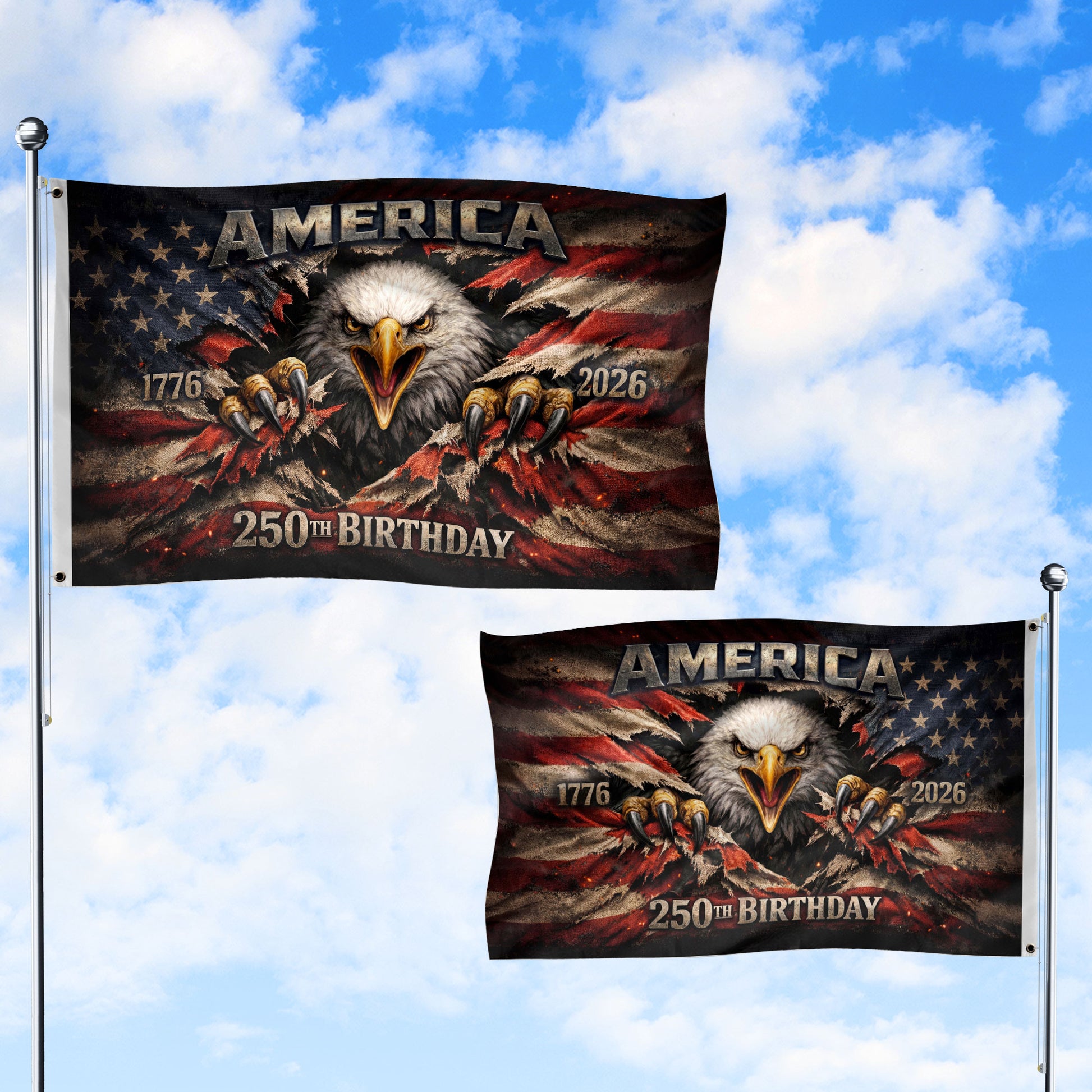 1776-2026 USA 250th Anniversary Flag – Patriotic Eagle Double Sided House Flag - Rust Field Wear