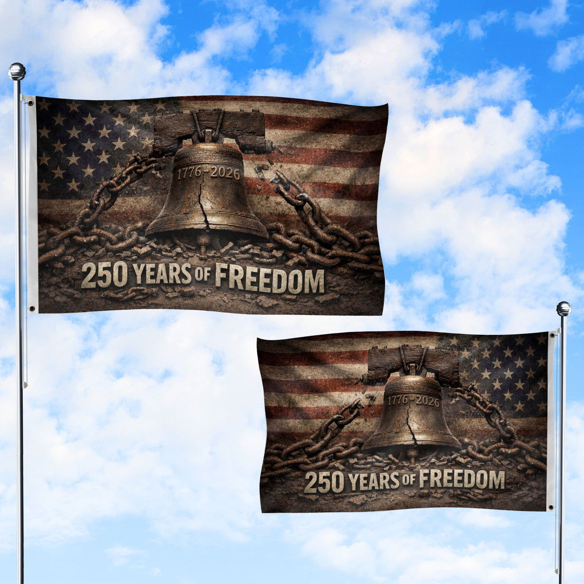Proclaim Liberty Throughout The Land 250 Years Flag 1776–2026 – Liberty Bell Patriotic Banner - Rust Field Wear