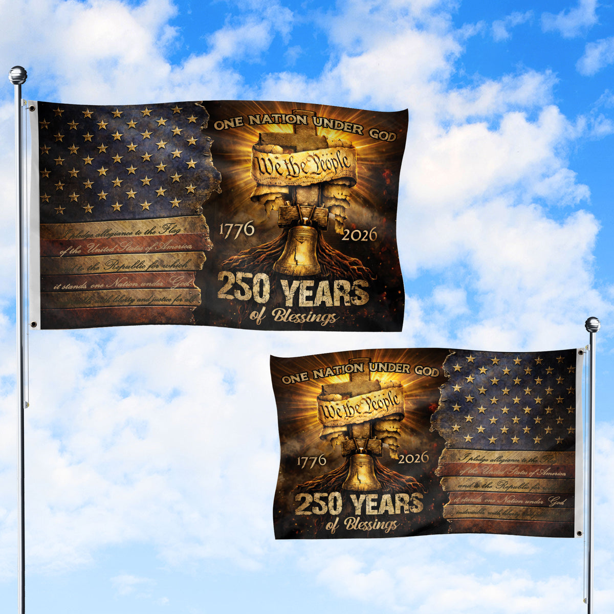 We The People Christian House Flag 250th Anniversary USA Flag 1776-2026 One Nation Under God - Rust Field Wear