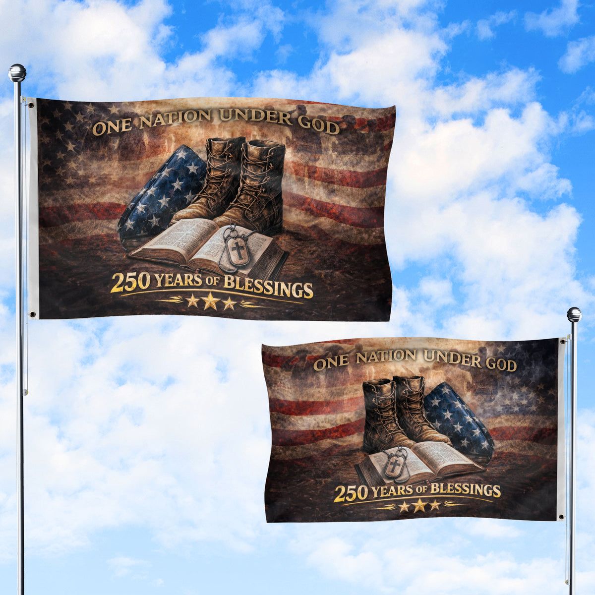 Christian Patriotic House Flag 250 Year American Anniversary Flag One Nation Under God USA Flag - Rust Field Wear