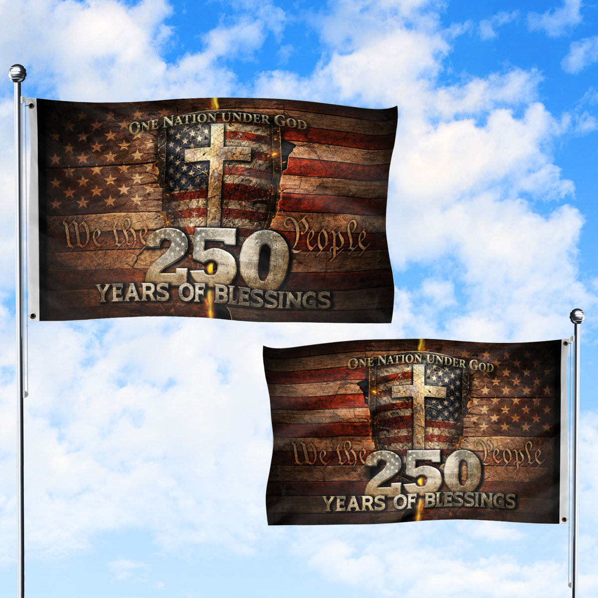 We The People Christian Cross House Flag 250th Anniversary USA Flag One Nation Under God - Rust Field Wear