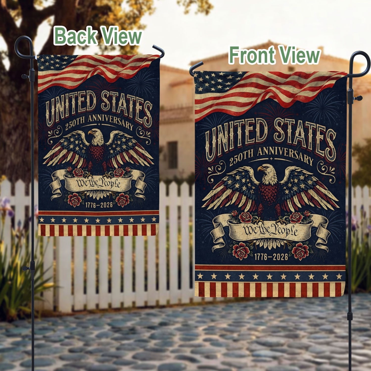 United States 250th Anniversary Garden Flag Patriotic 1776-2026 We The People Yard Decor 12x18inch - Rust Field Wear