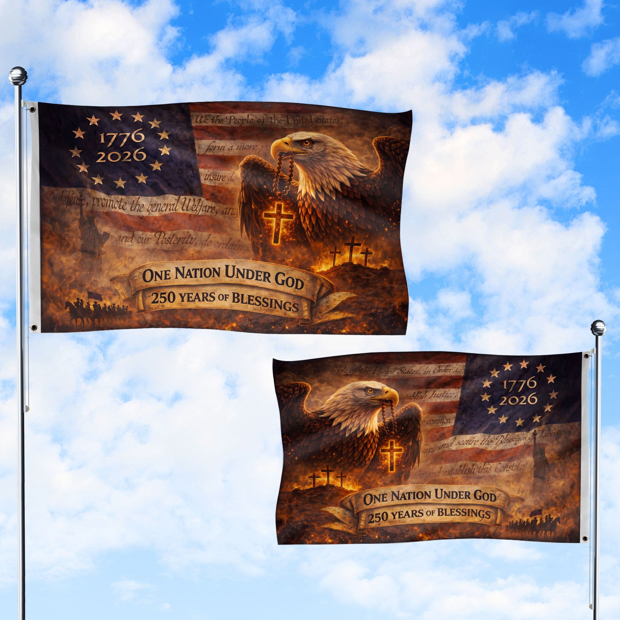 250 Years of Blessings Flag One Nation Under God Christian American Eagle Banner 3x5ft