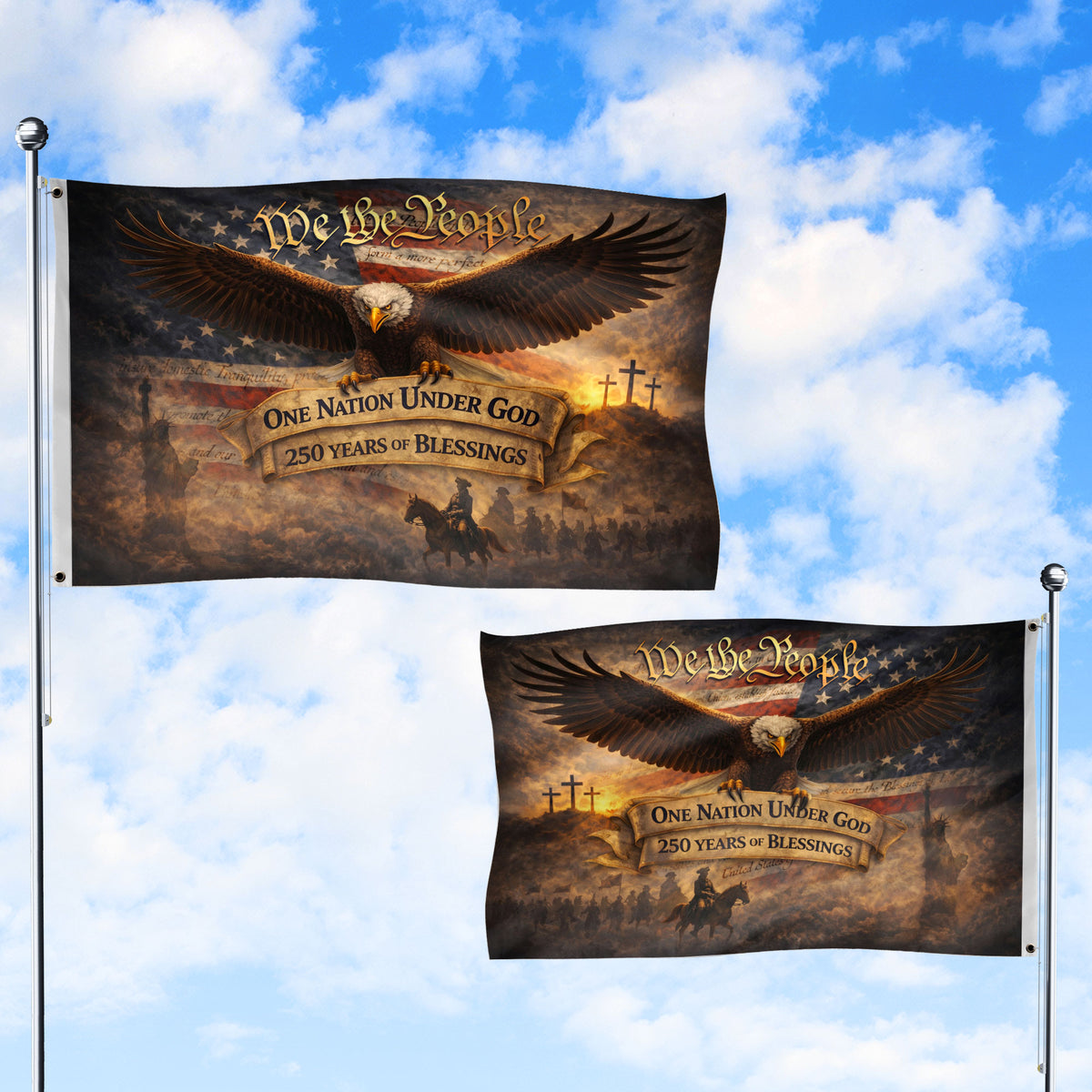 We The People One Nation Under God 250th Anniversary USA House Flag Eagle Patriotic 1776–2026 Freedom Flag - Rust Field Wear