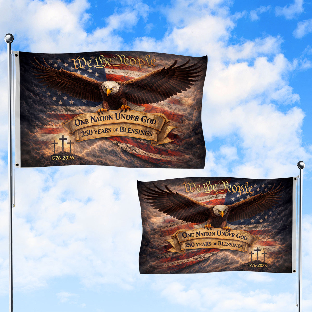 We The People One Nation Under God 250th Anniversary House Flag Patriotic Eagle 250 Years Blessing USA Flag - Rust Field Wear