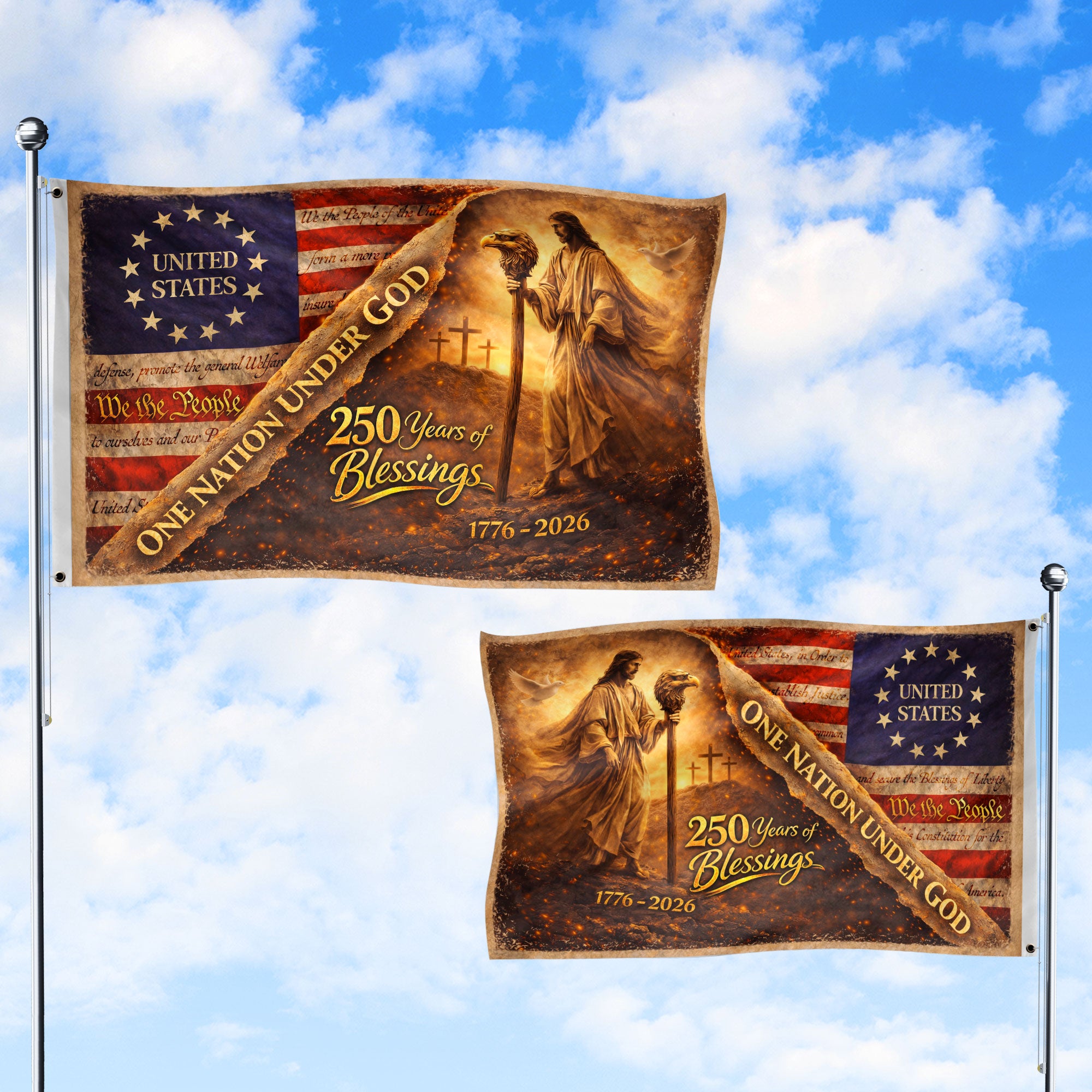 250 Years of Blessings Flag 1776-2026 Jesus We The People Christian United States Banner 3x5ft