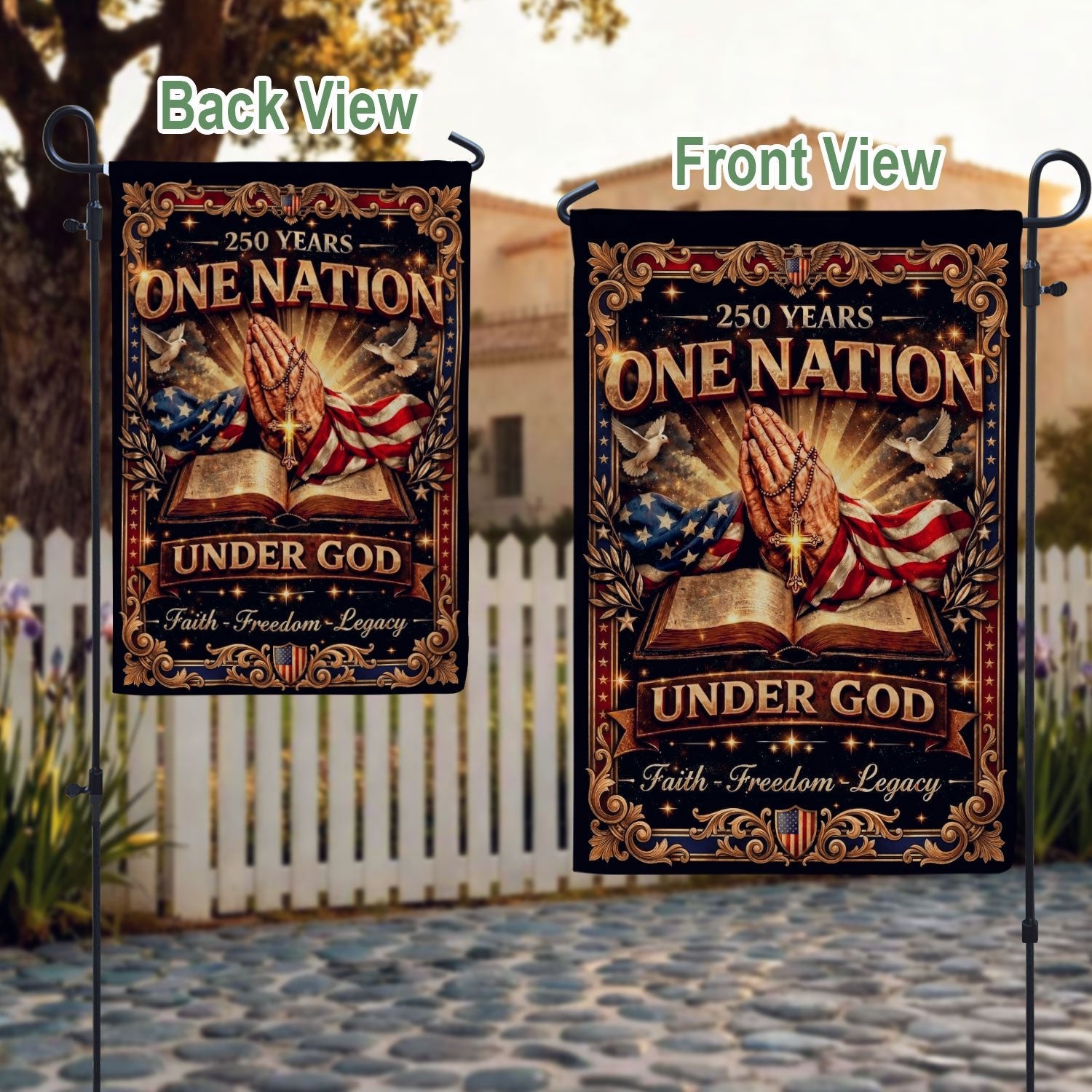 Christian One Nation Under God 250th Anniversary USA House Flag Prayer Bible Faith Freedom Patriotic Design - Rust Field Wear
