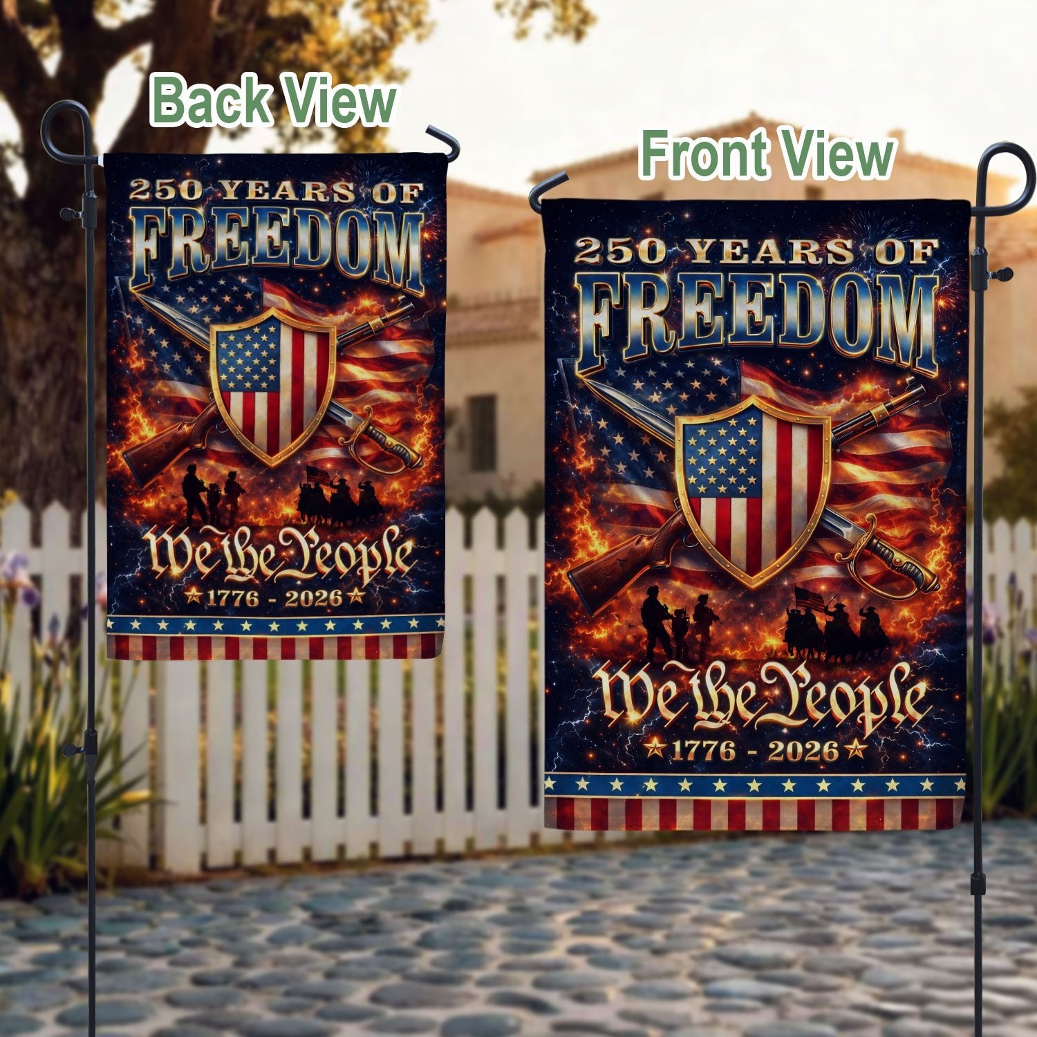 250 Years of Freedom Garden Flag We The People Patriotic 1776 2026 Outdoor Banner - Rust Field Wear
