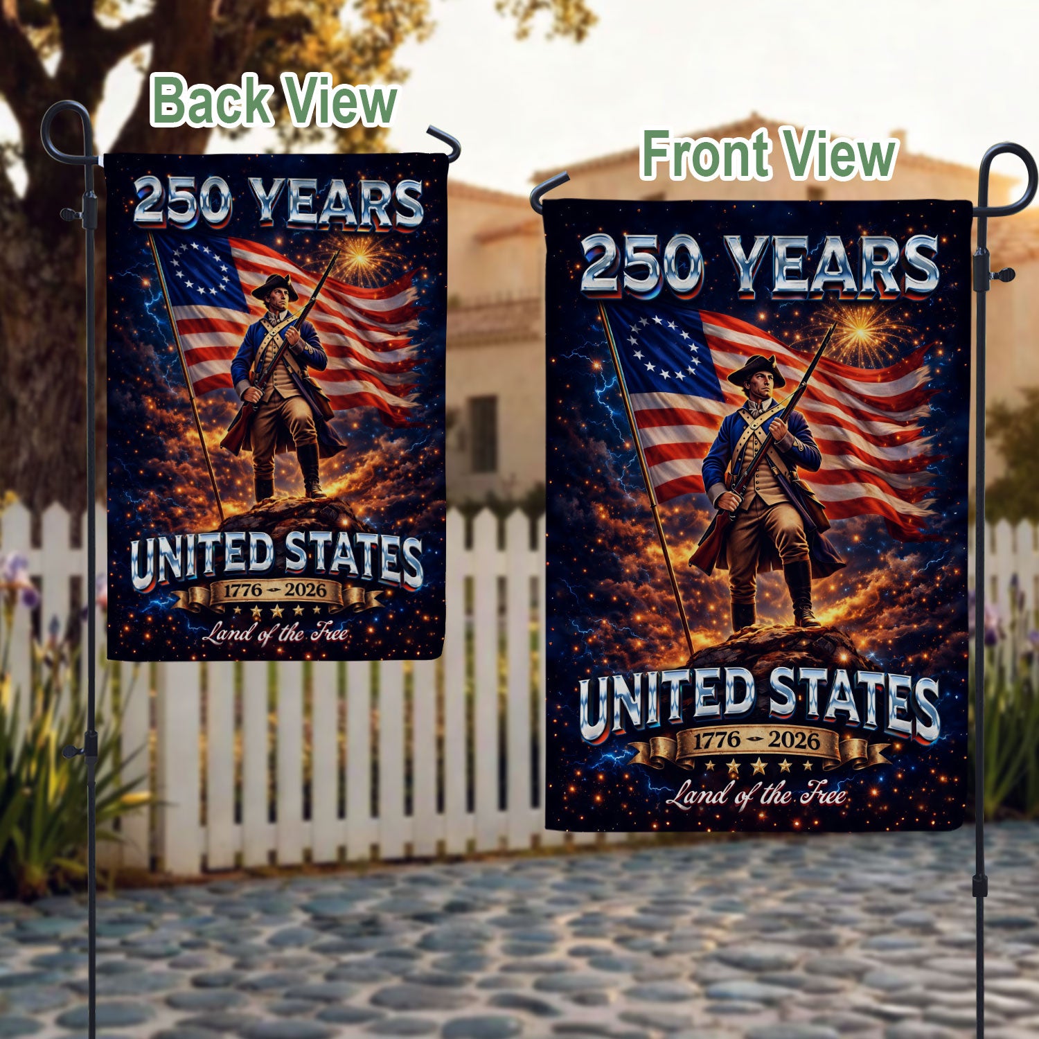 250 Years United States Garden Flag Patriotic Soldier 1776 2026 Land of the Free