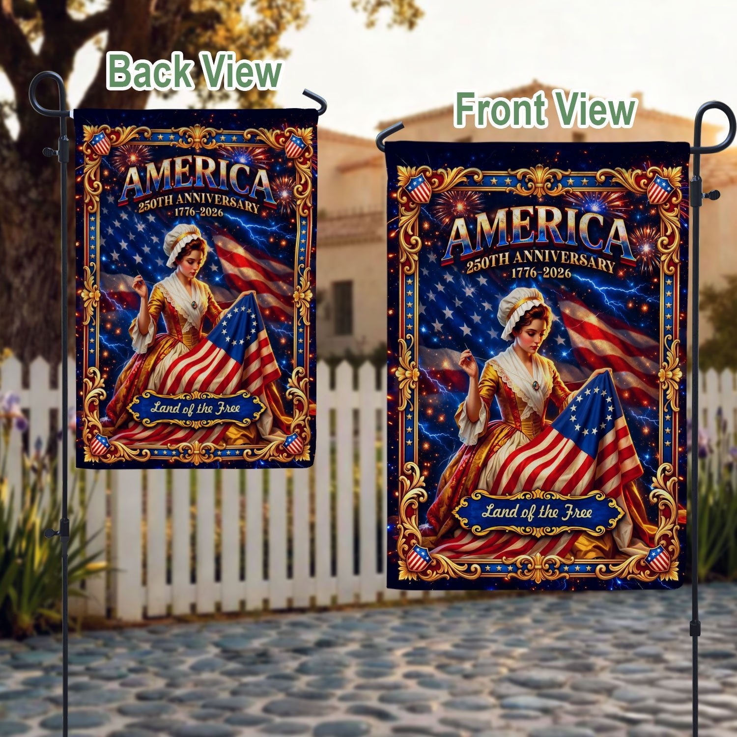America 250th Anniversary Garden Flag Betsy Ross Patriotic 1776 2026 Land of the Free - Rust Field Wear