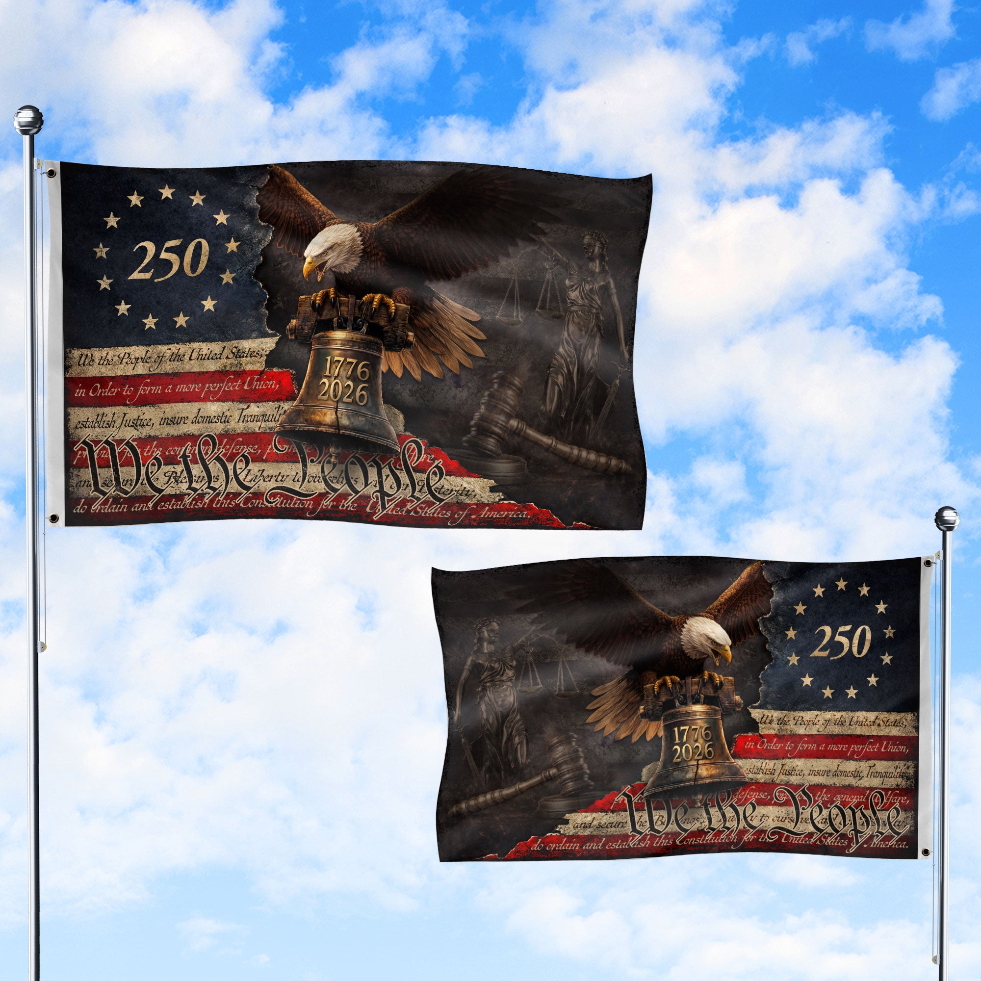 Justice Gavel Eagle House Flag 1776-2026 We The People 250 Years of Freedom Decor