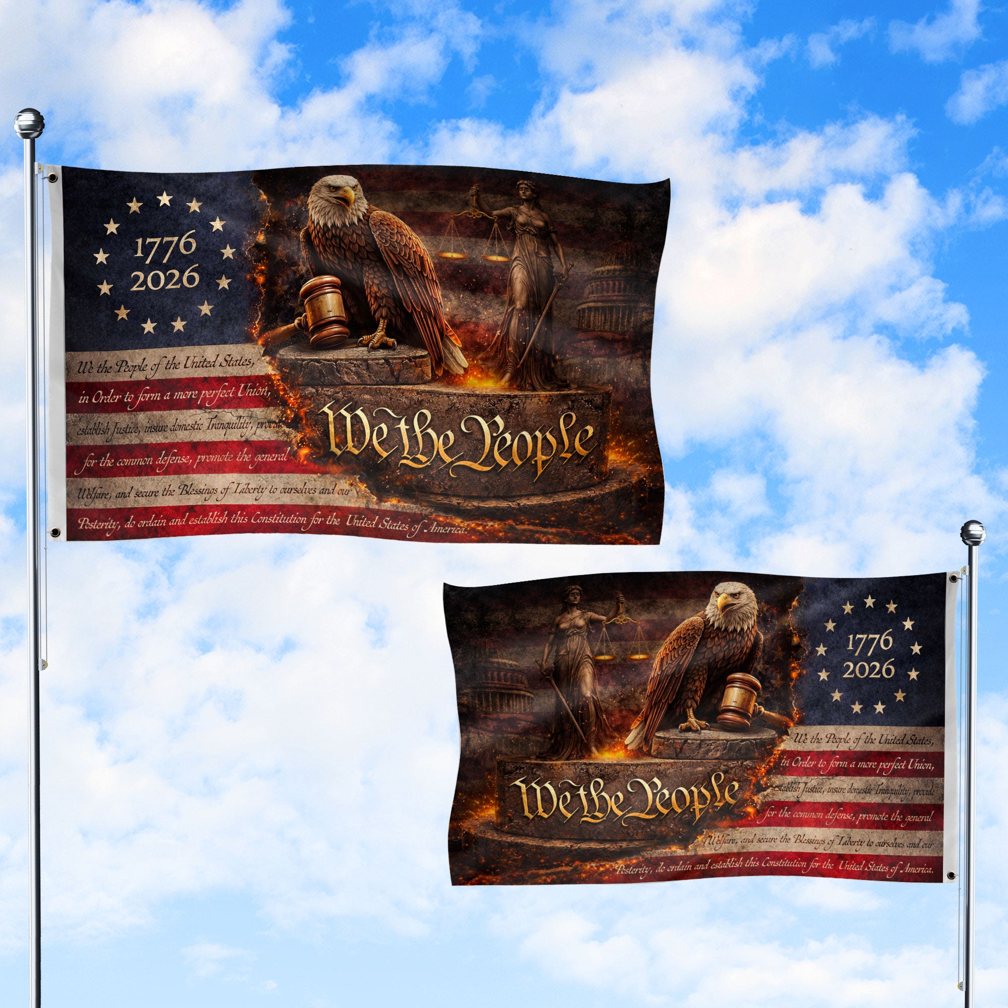 Lady Justice House Flag 1776-2026 Patriotic Eagle Shield We The People 250 Years Decor