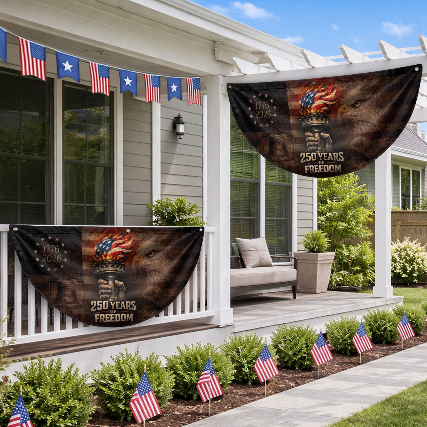 250th Anniversary Freedom Flag Fence Banner - Liberty Torch & Eagle Design for 2026 Celebration - Rust Field Wear