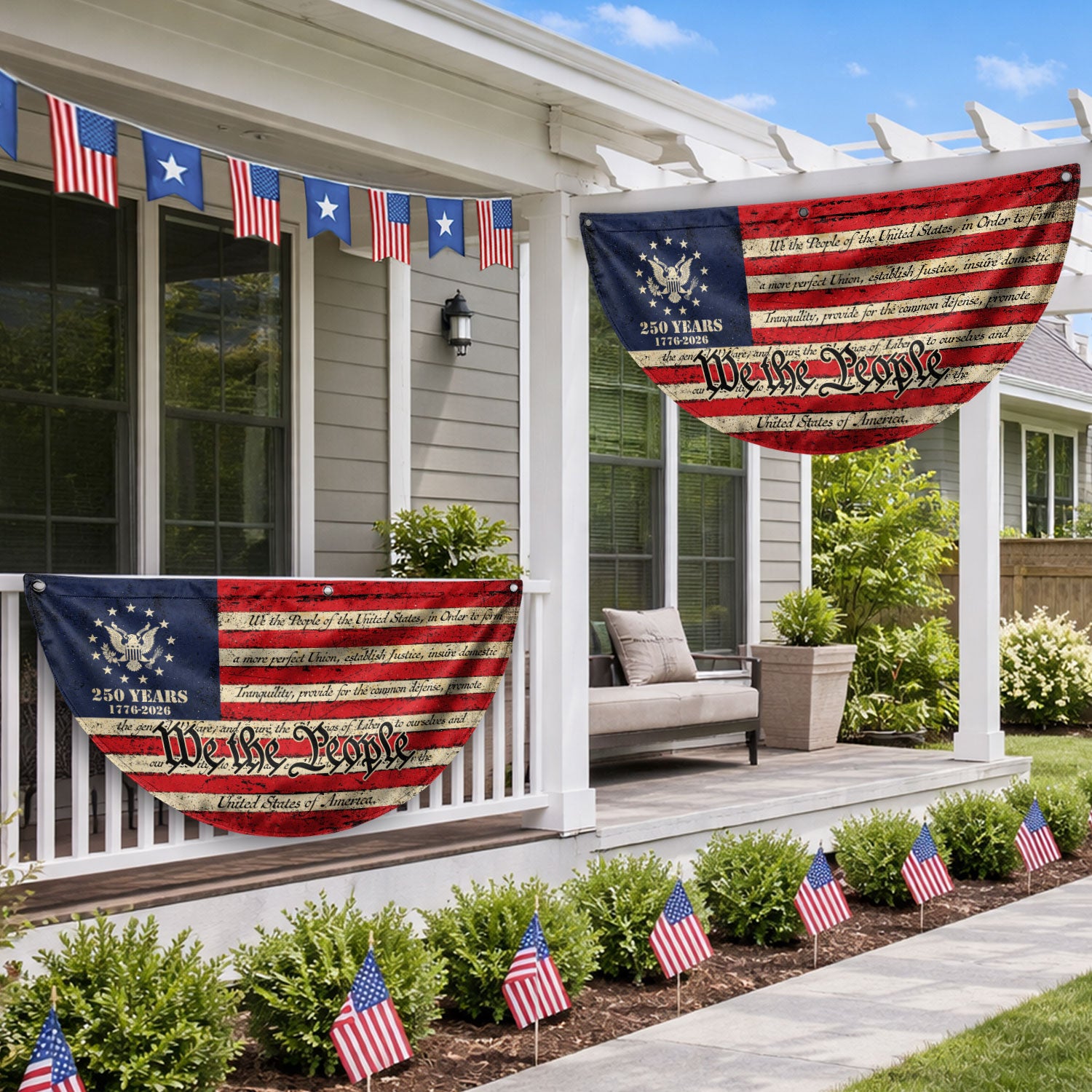 250th Anniversary USA Flag Fence Banner - Patriotic We The People Design for 2026 Celebration
