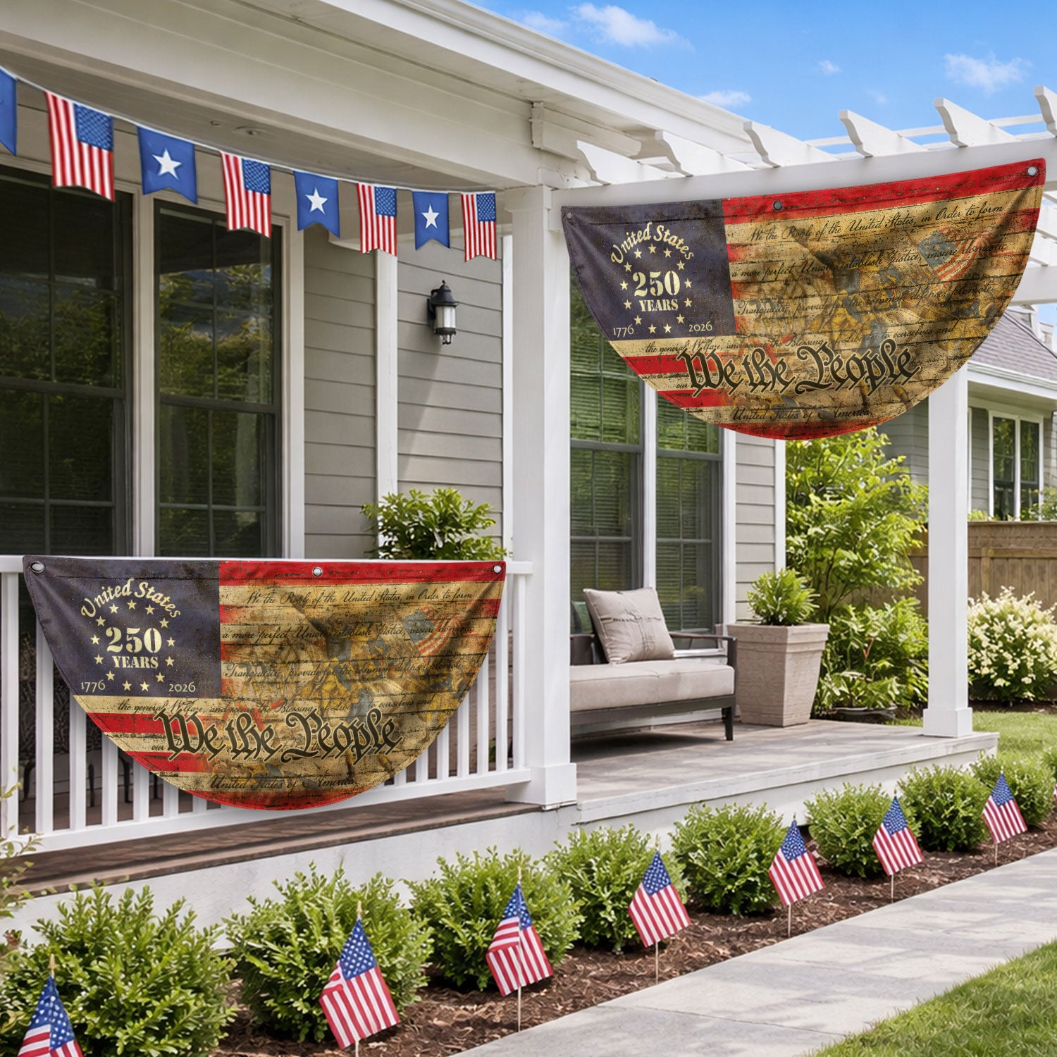 USA 250th Anniversary Flag Fence Banner - We The People & Eagle Design for 2026 Celebration. - Rust Field Wear