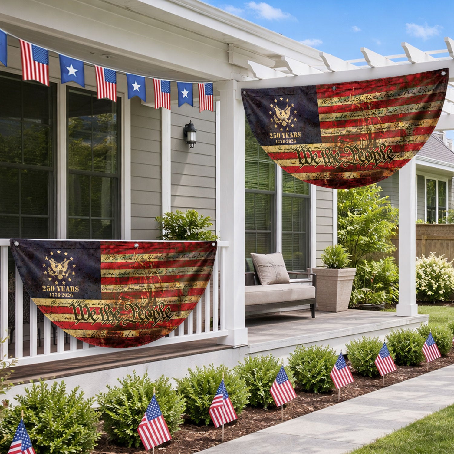 250th Anniversary USA Flag Fence Banner - We The People & Eagle Design for 2026 Celebration