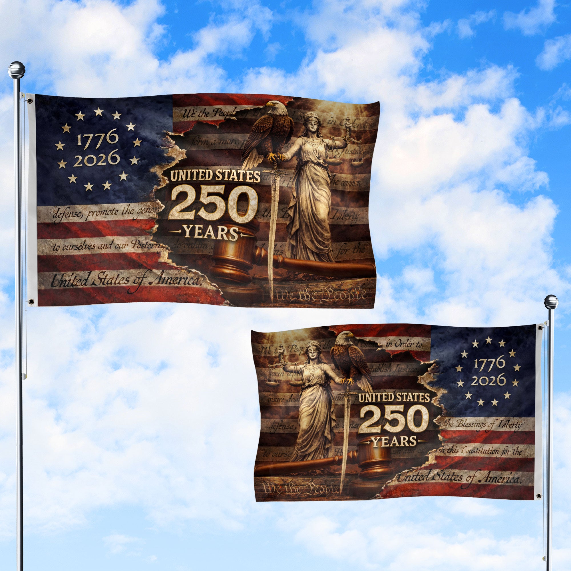 Patriotic Prayer House Flag 1776-2026 Liberty Bell One Nation Under God 250 Years Blessing - Rust Field Wear