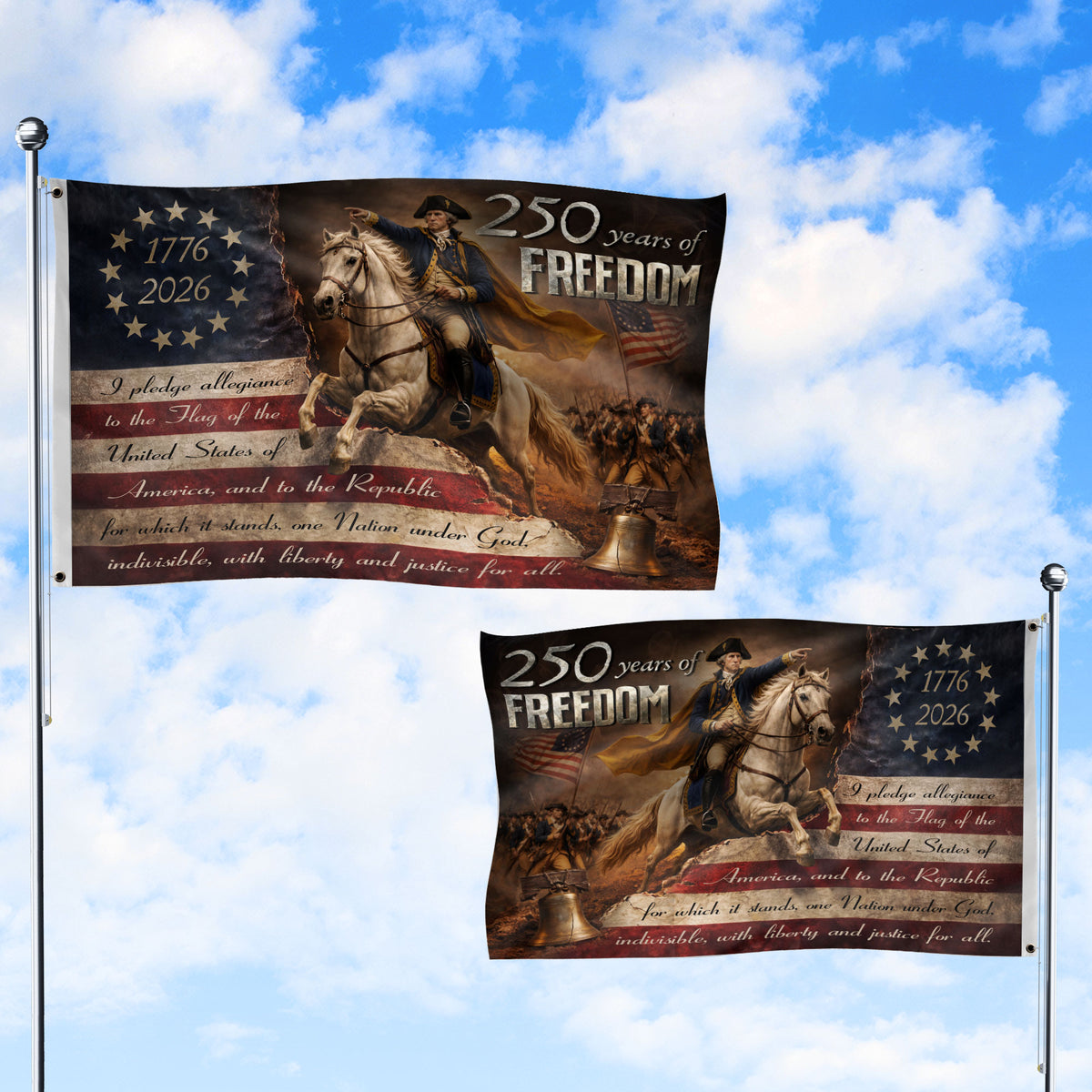 George Washington 250 Years of Freedom House Flag 1776-2026 Patriotic Eagle Decor - Rust Field Wear